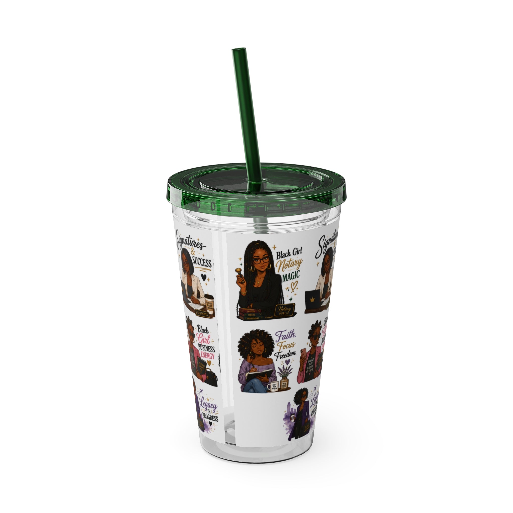16 oz Acrylic Tumbler – Black Girl Business Energy Collection | Double-Wall Entrepreneur Cup with Straw