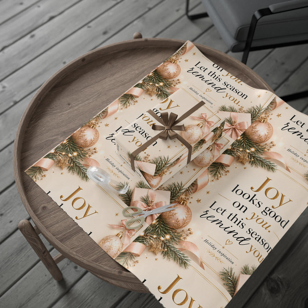 🎄 Joy Looks Good on You Wrapping Paper – Inspirational Holiday Gift Wrap ✨(Elegant Rose Gold & Pine)