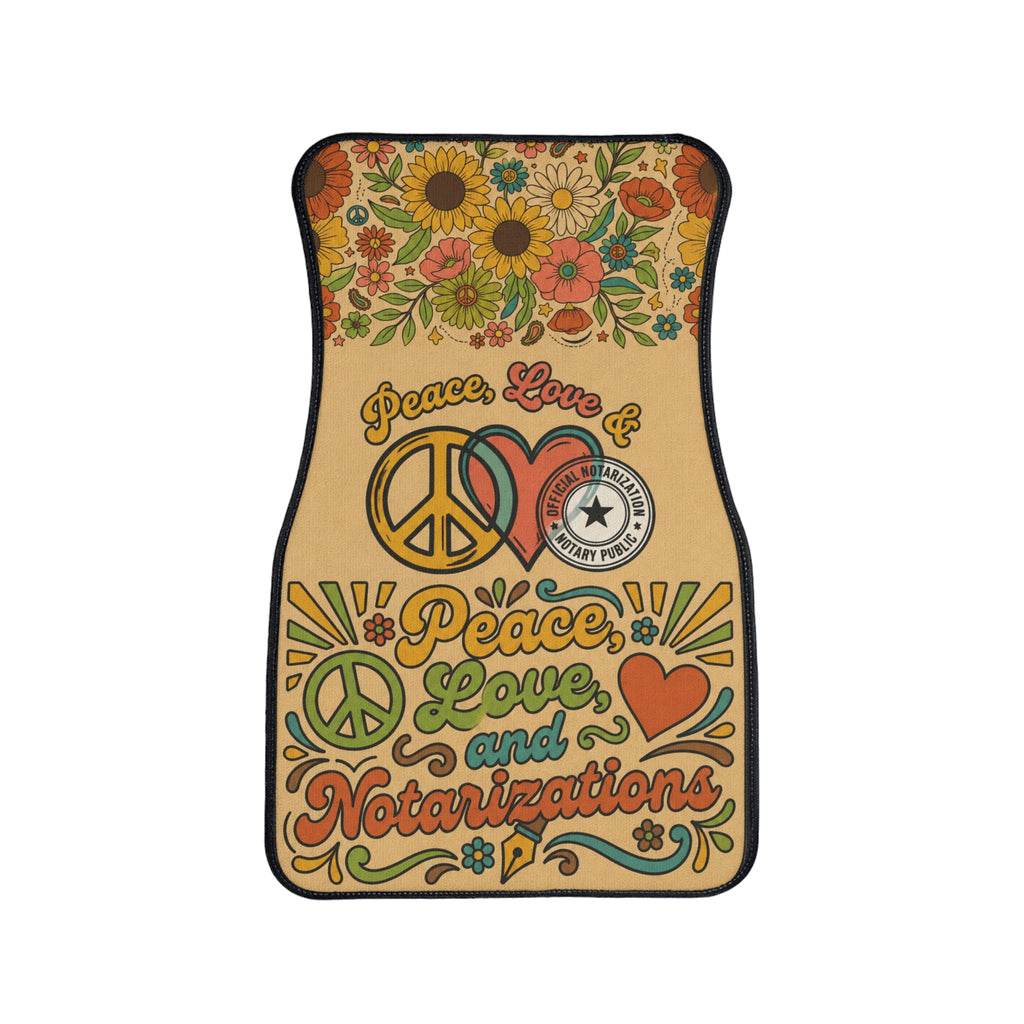 Peace, Love & Notarizations Car Floor Mats ☮️❤️🖋️ — Retro Boho Floral Auto Mat