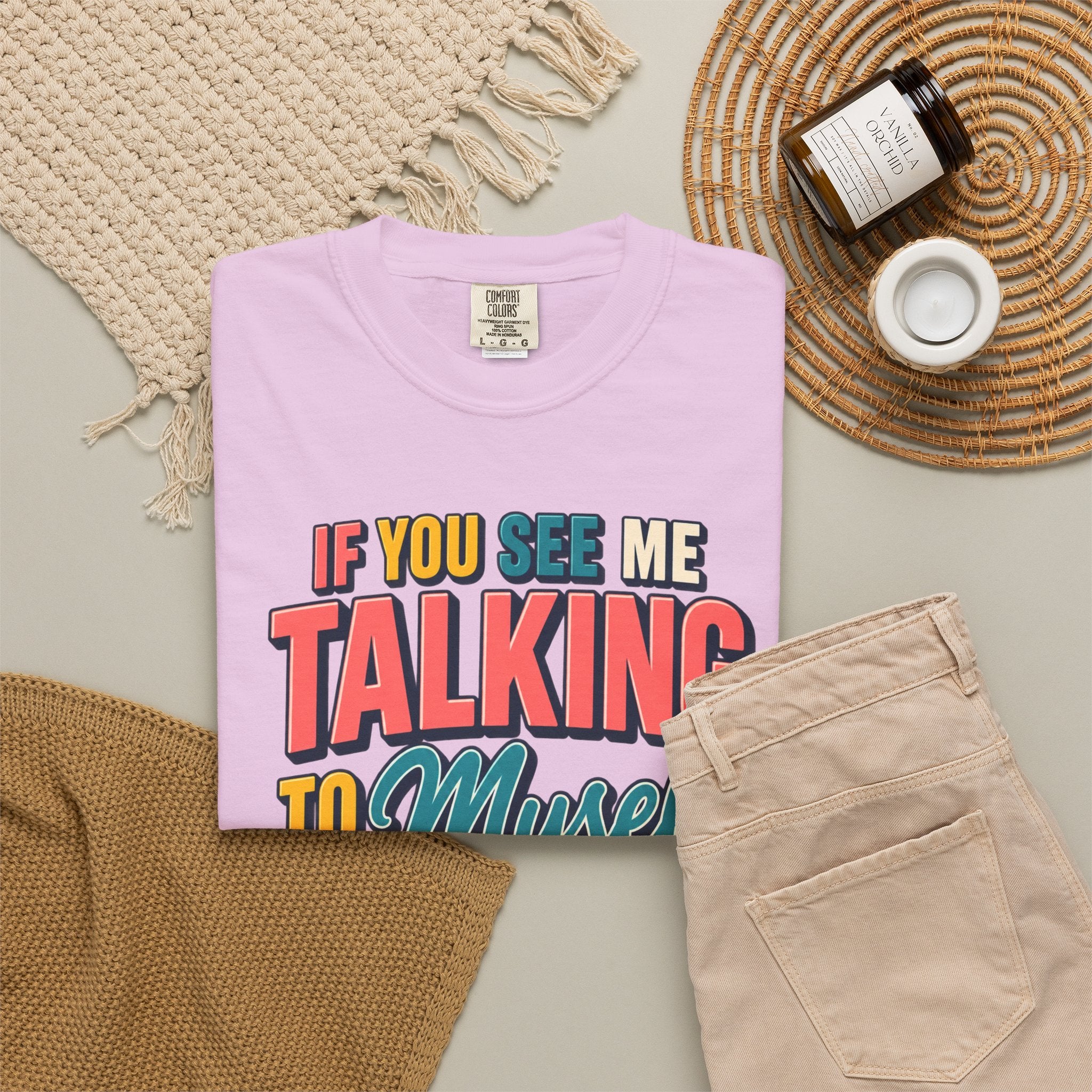 Funny Staff Meeting T-Shirt — “If You See Me Talking to Myself” Colorful Typography Graphic Tee
