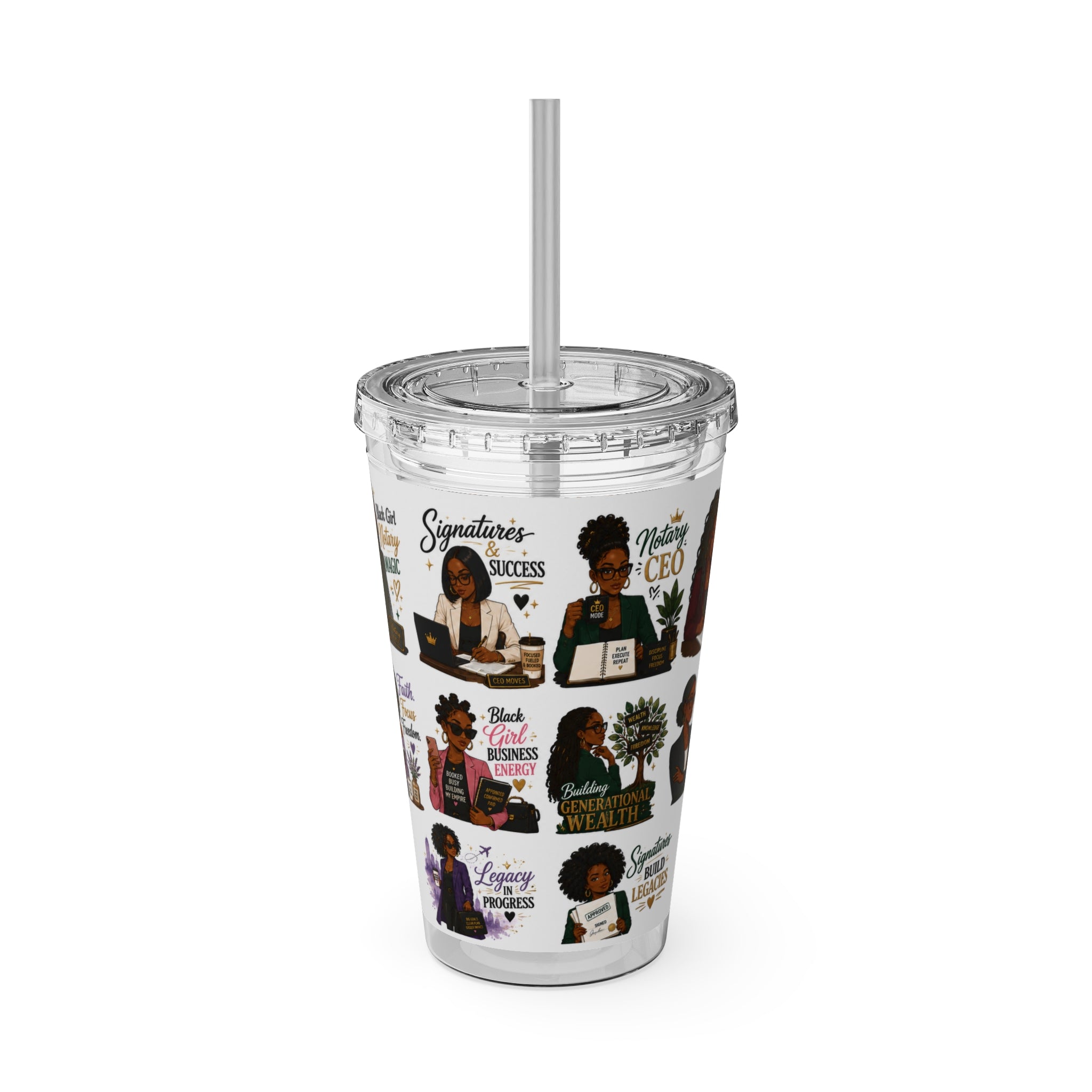 16 oz Acrylic Tumbler – Black Girl Business Energy Collection | Double-Wall Entrepreneur Cup with Straw