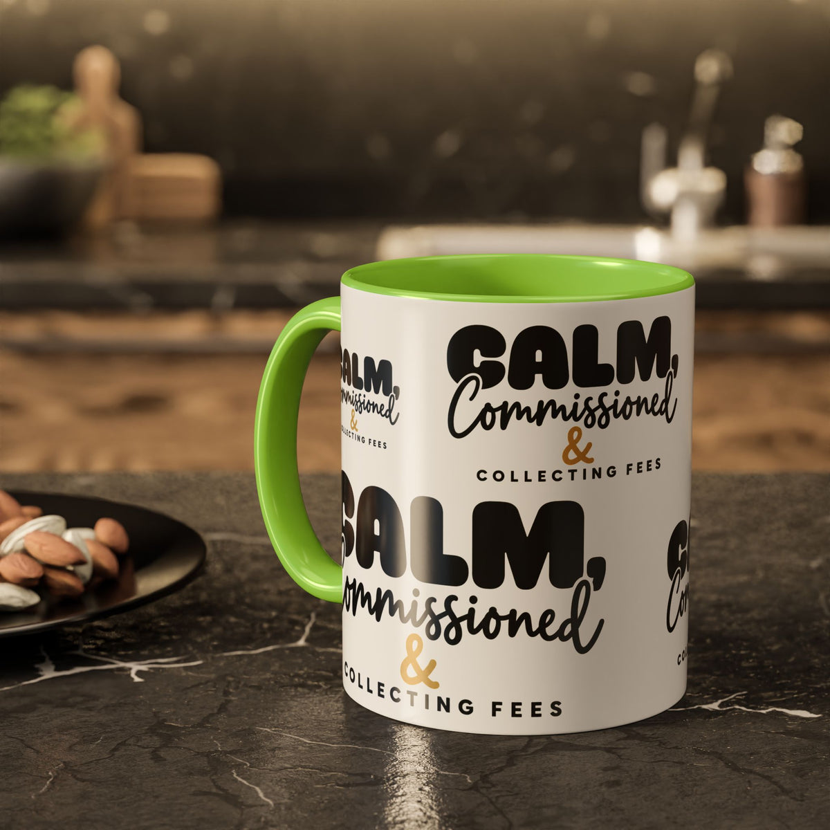 Calm, Commissioned & Collecting Fees Accent Coffee Mug — Notary Public Gift