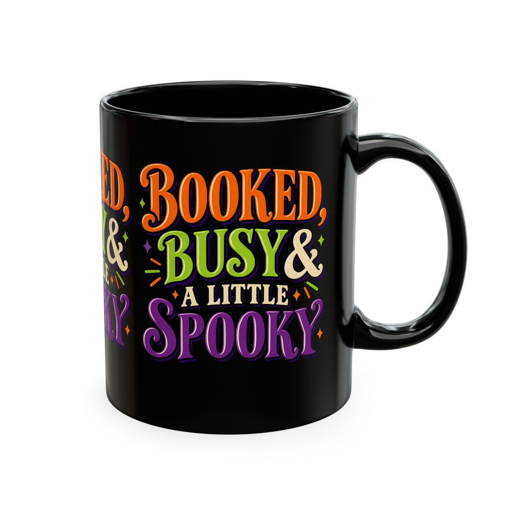 Booked, Busy & a Little Spooky Mug — Halloween Book Lover Coffee Cup