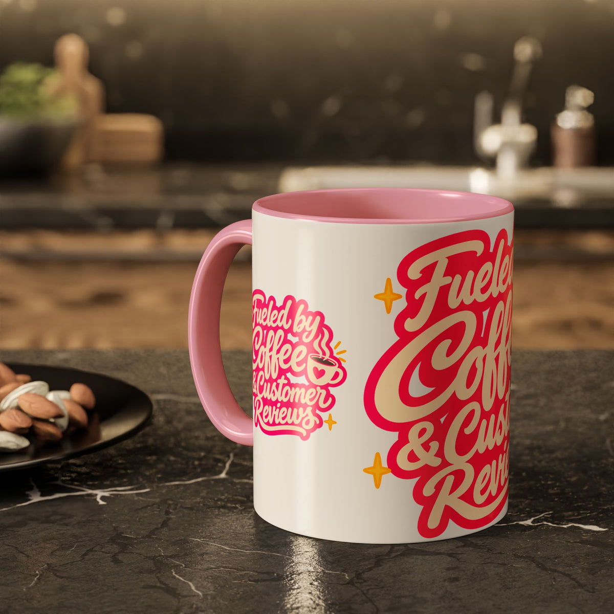 Fueled by Coffee & Customer Reviews Accent Mug — Small-Business Owner Coffee Cup