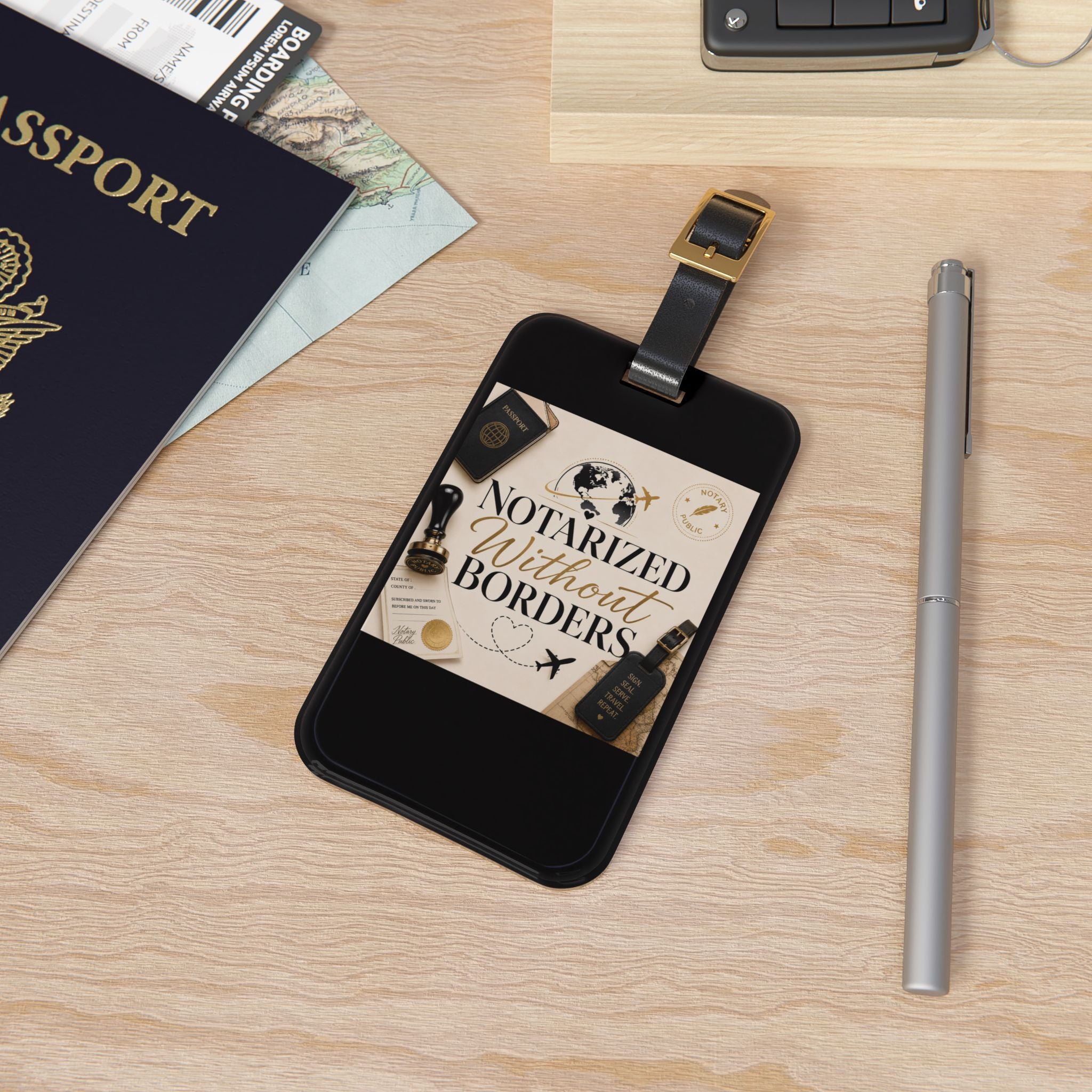 Notarized Without Borders | Acrylic Luggage Tag for Notaries & Travelers