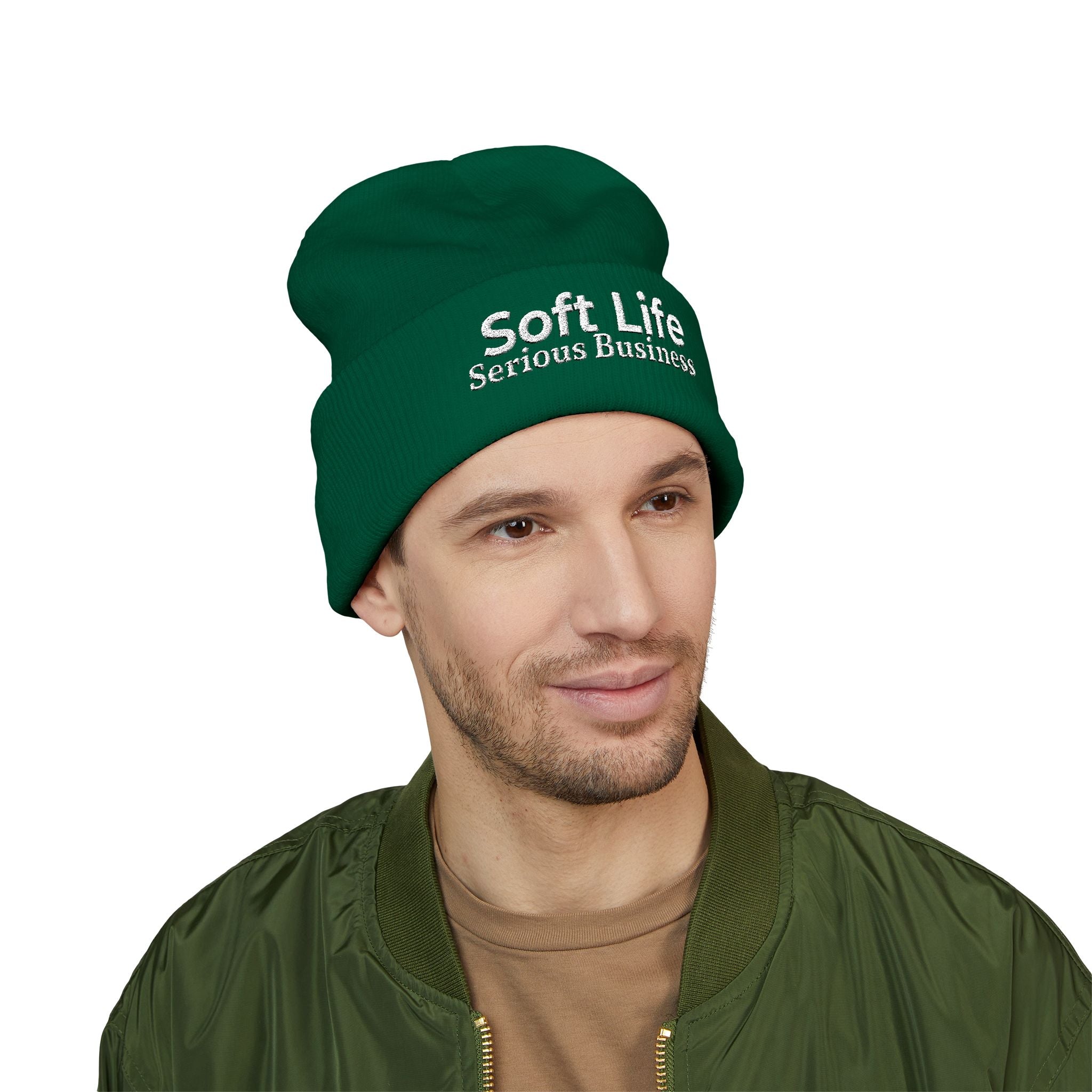 Soft Life. Serious Business. Embroidered Cuffed Beanie | Cozy Entrepreneur Winter Hat