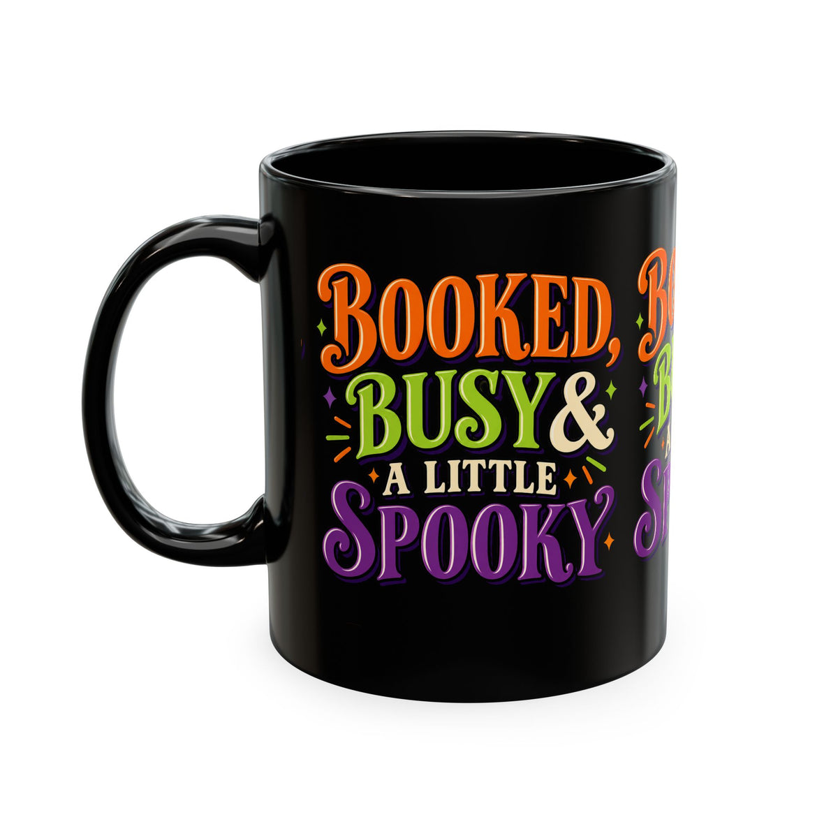Booked, Busy & a Little Spooky Mug — Halloween Book Lover Coffee Cup