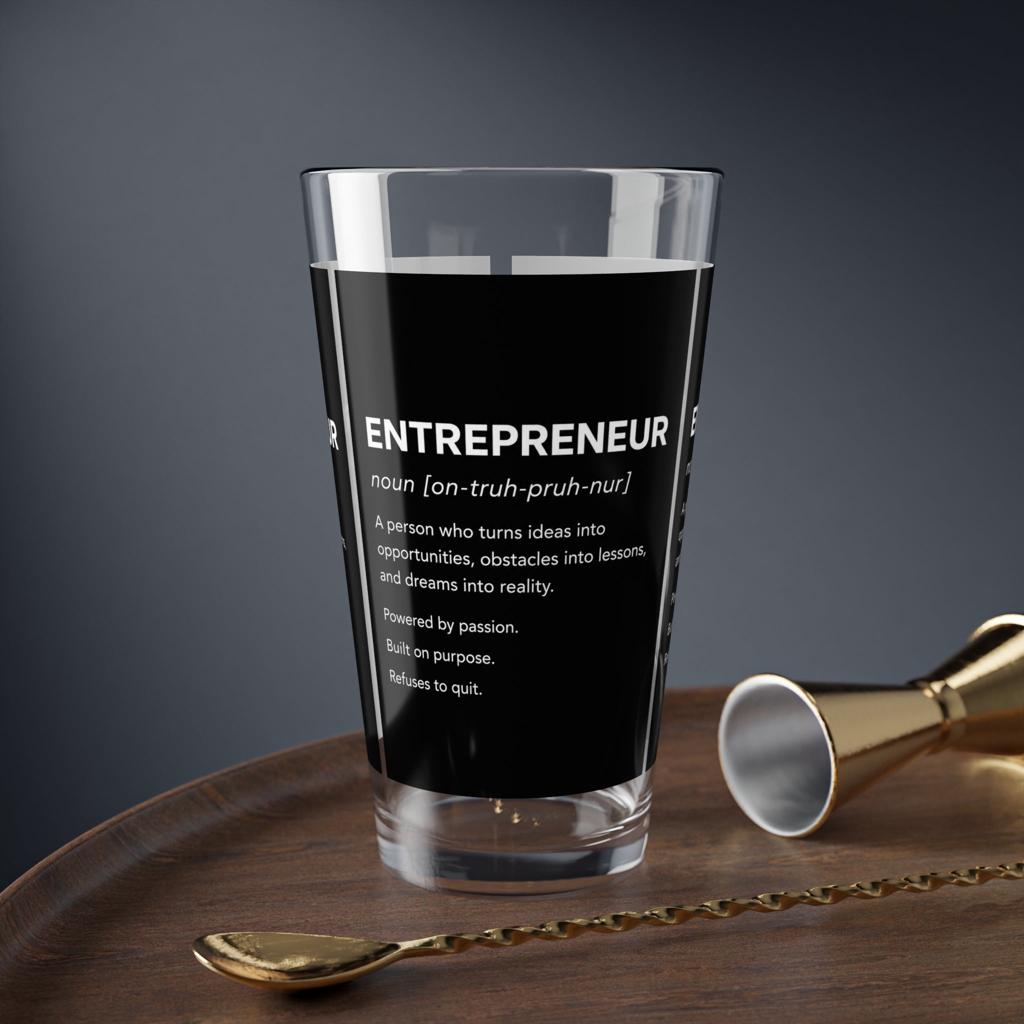 Entrepreneur Definition Mixing Glass | 16oz Motivational Pint Glass | Small Business Owner Gift | Business Owner Drinkware