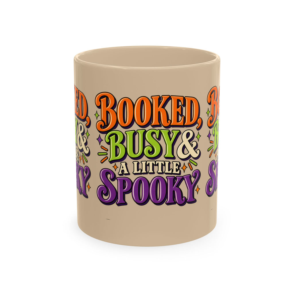 Booked, Busy & a Little Spooky Mug — Halloween Book Lover Coffee Cup