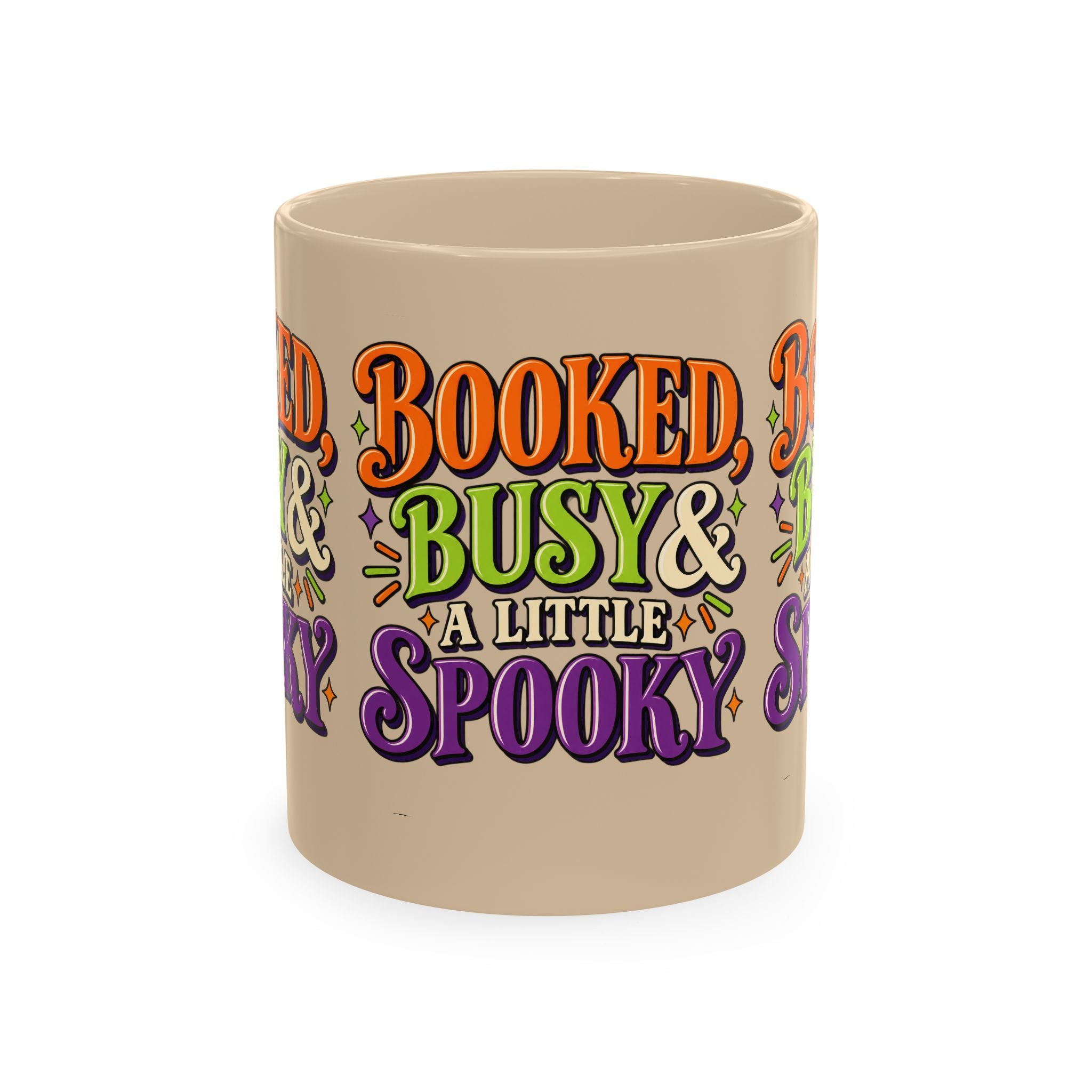 Booked, Busy & a Little Spooky Mug — Halloween Book Lover Coffee Cup