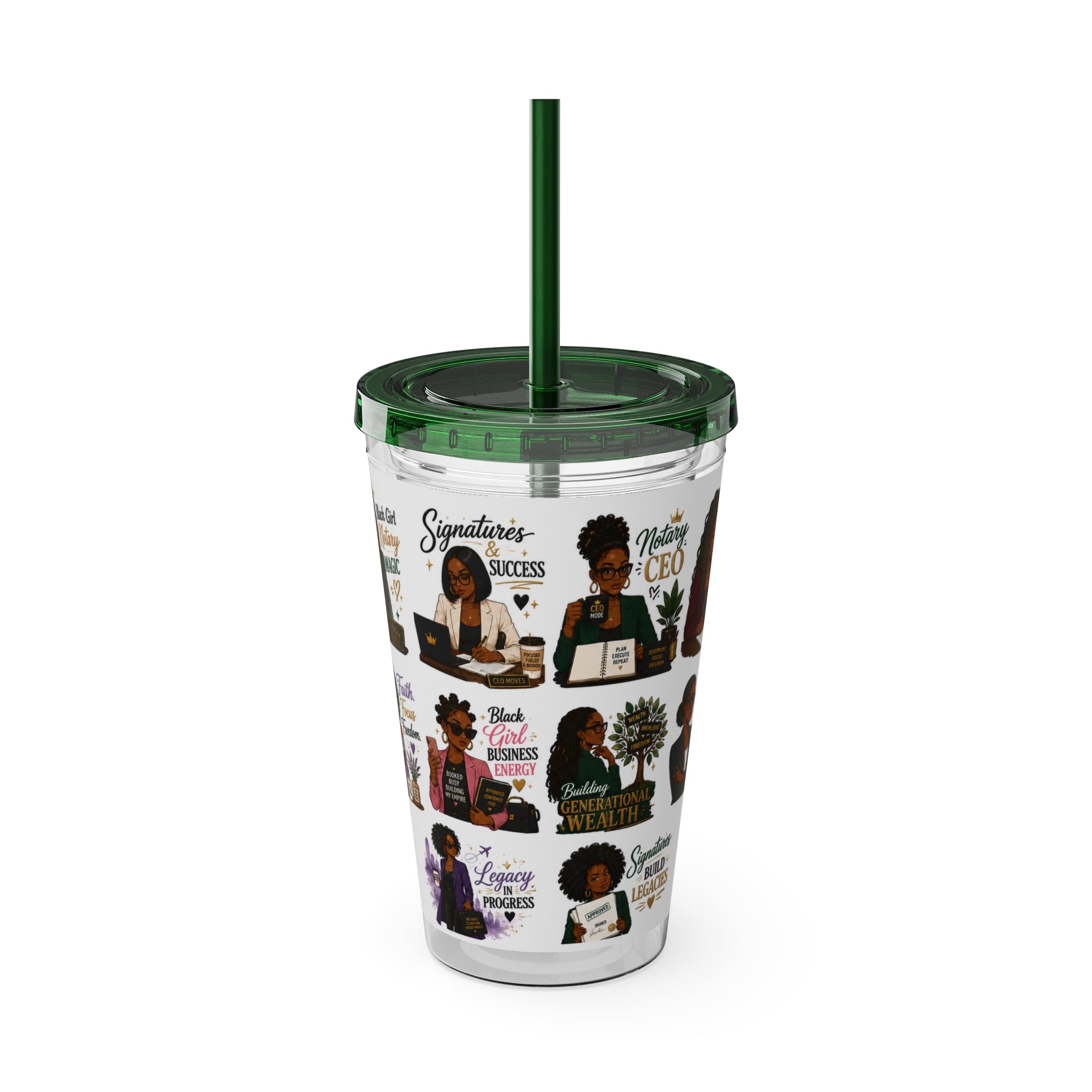 16 oz Acrylic Tumbler – Black Girl Business Energy Collection | Double-Wall Entrepreneur Cup with Straw