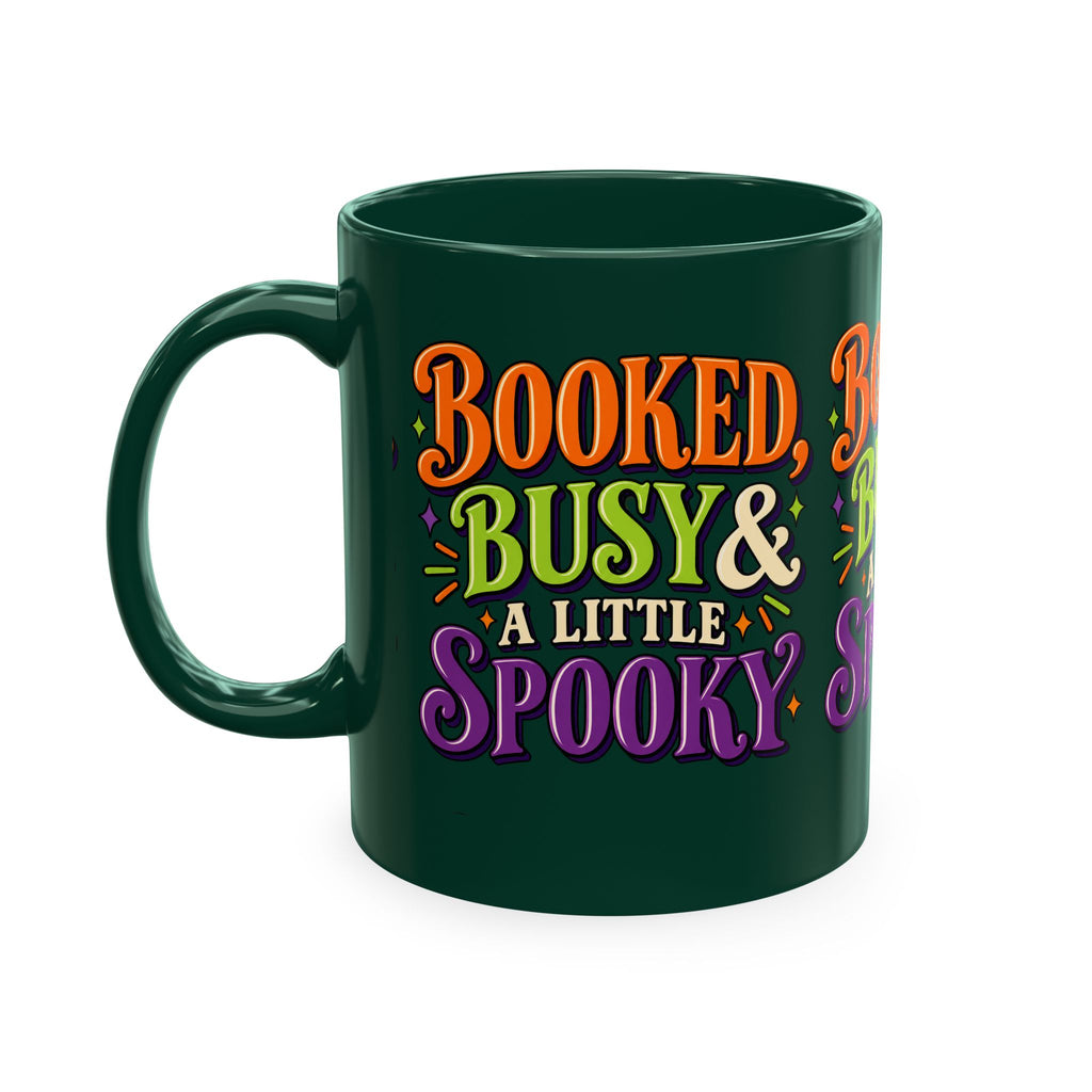 Booked, Busy & a Little Spooky Mug — Halloween Book Lover Coffee Cup