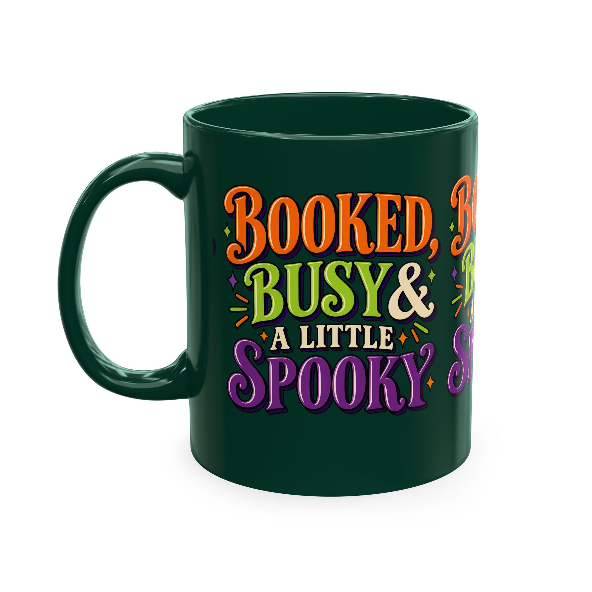 Booked, Busy & a Little Spooky Mug — Halloween Book Lover Coffee Cup