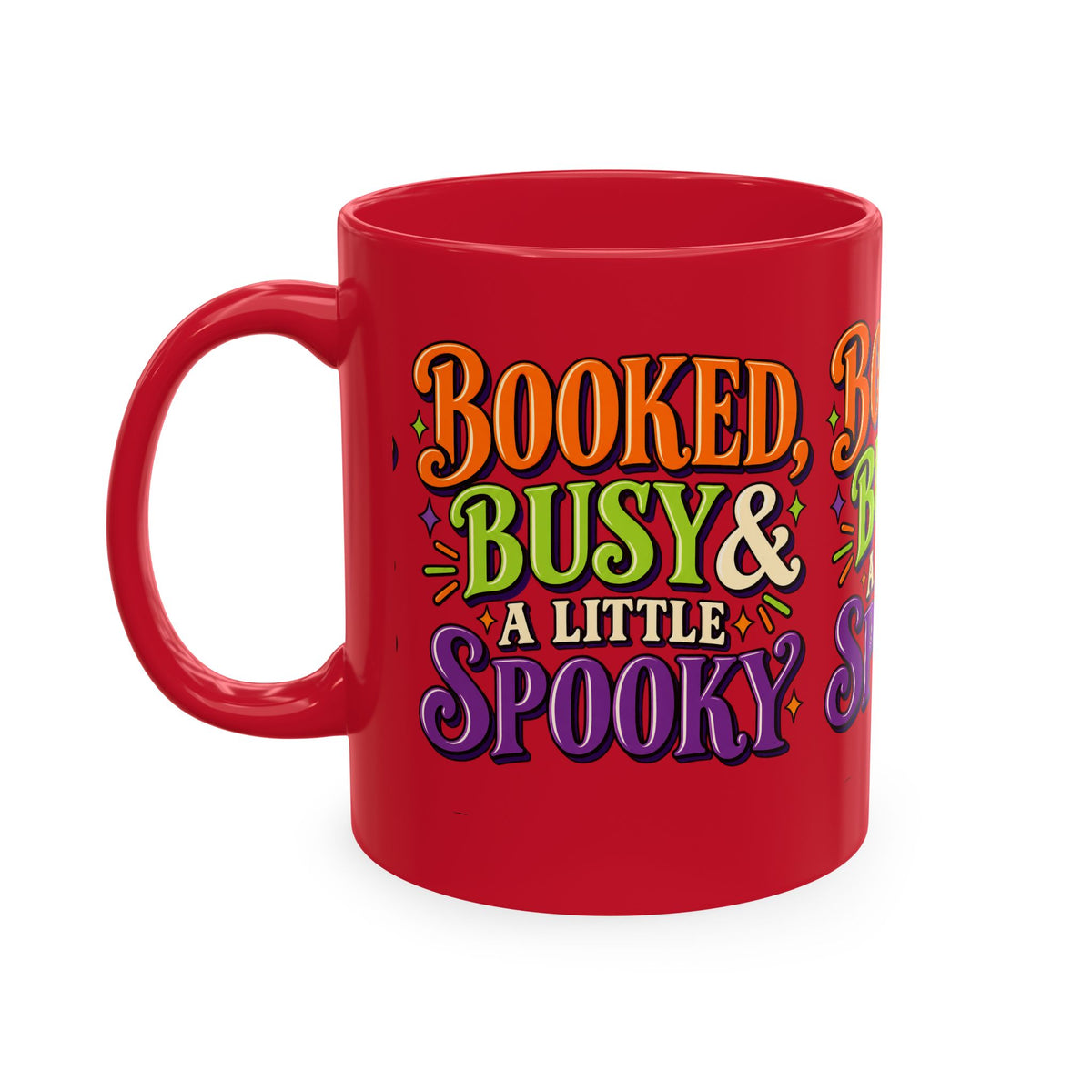 Booked, Busy & a Little Spooky Mug — Halloween Book Lover Coffee Cup
