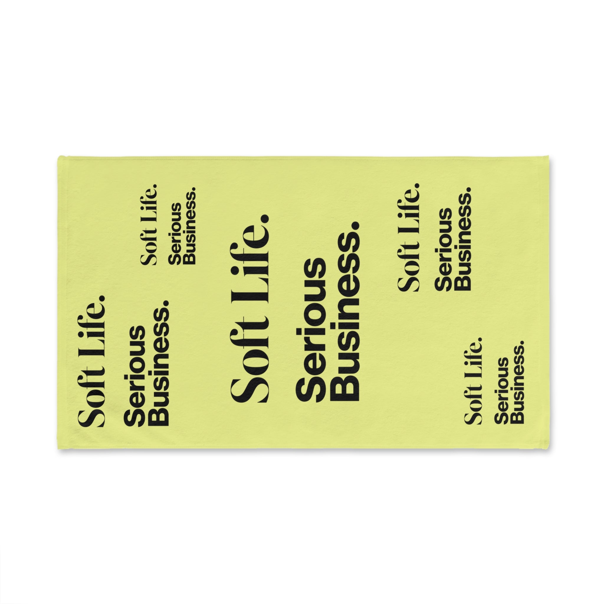 Soft Life. Serious Business. Pastel Yellow Hand Towel — Bold Minimal Text Pattern