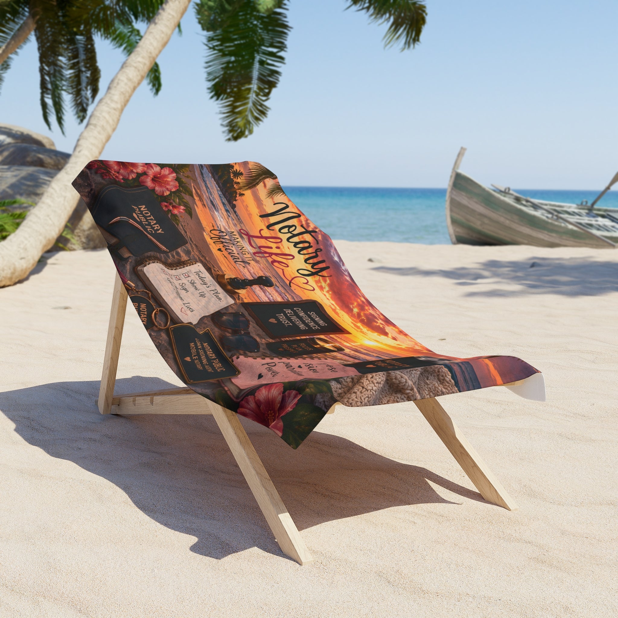 Sunset Notary Life Beach Towel | Luxury Notary Public Gift | Tropical Vacation Pool & Beach Towel