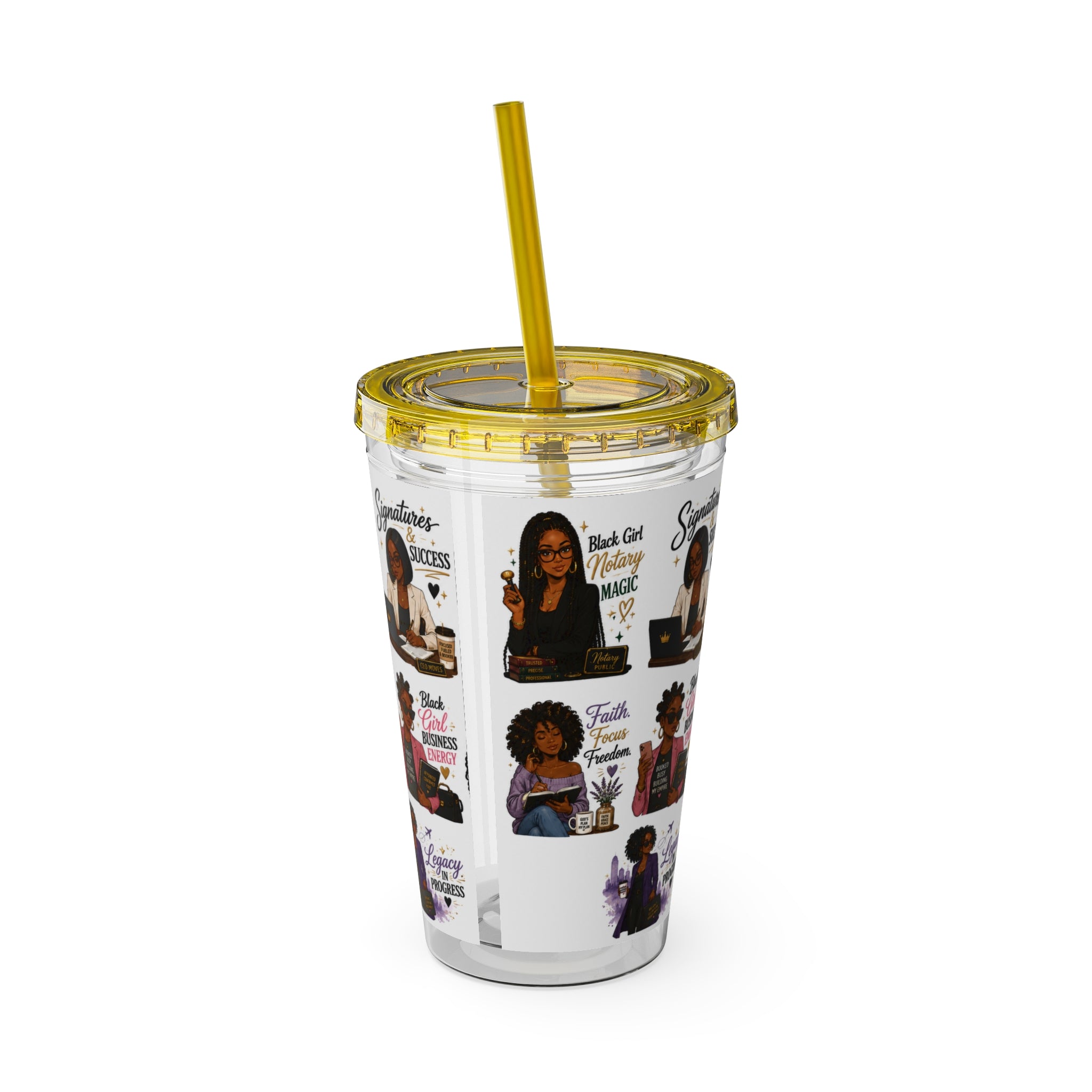 16 oz Acrylic Tumbler – Black Girl Business Energy Collection | Double-Wall Entrepreneur Cup with Straw