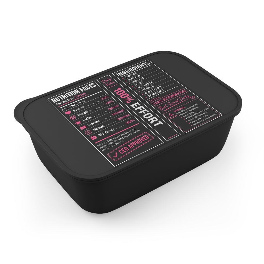 Motivation Nutrition Facts Bento Box with Utensils | Meal Prep Lunch Box for Entrepreneurs & Goal Getters
