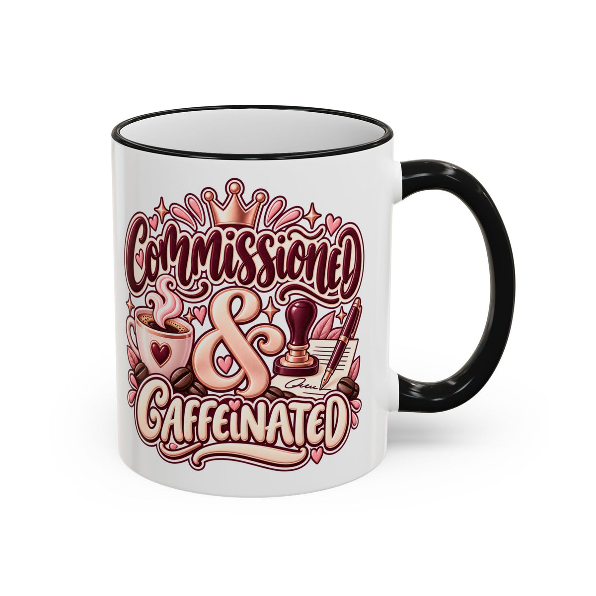 Commissioned & Caffeinated Accent Coffee Mug — Notary Public Gift