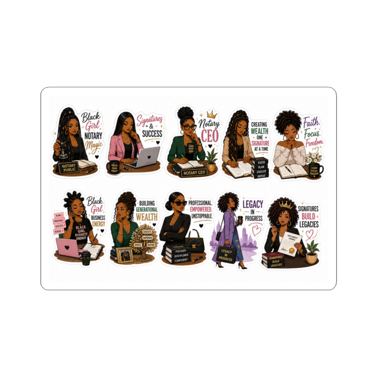 Black Girl Entrepreneur Sticker Pack | CEO Mindset Vinyl Stickers | Business Boss Decals | Women in Business | Laptop & Planner Stickers