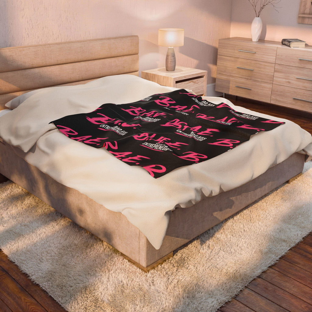 B.A.E. Bad Ass Entrepreneur Velveteen Plush Blanket | Bold Black & Pink Business Owner Gift