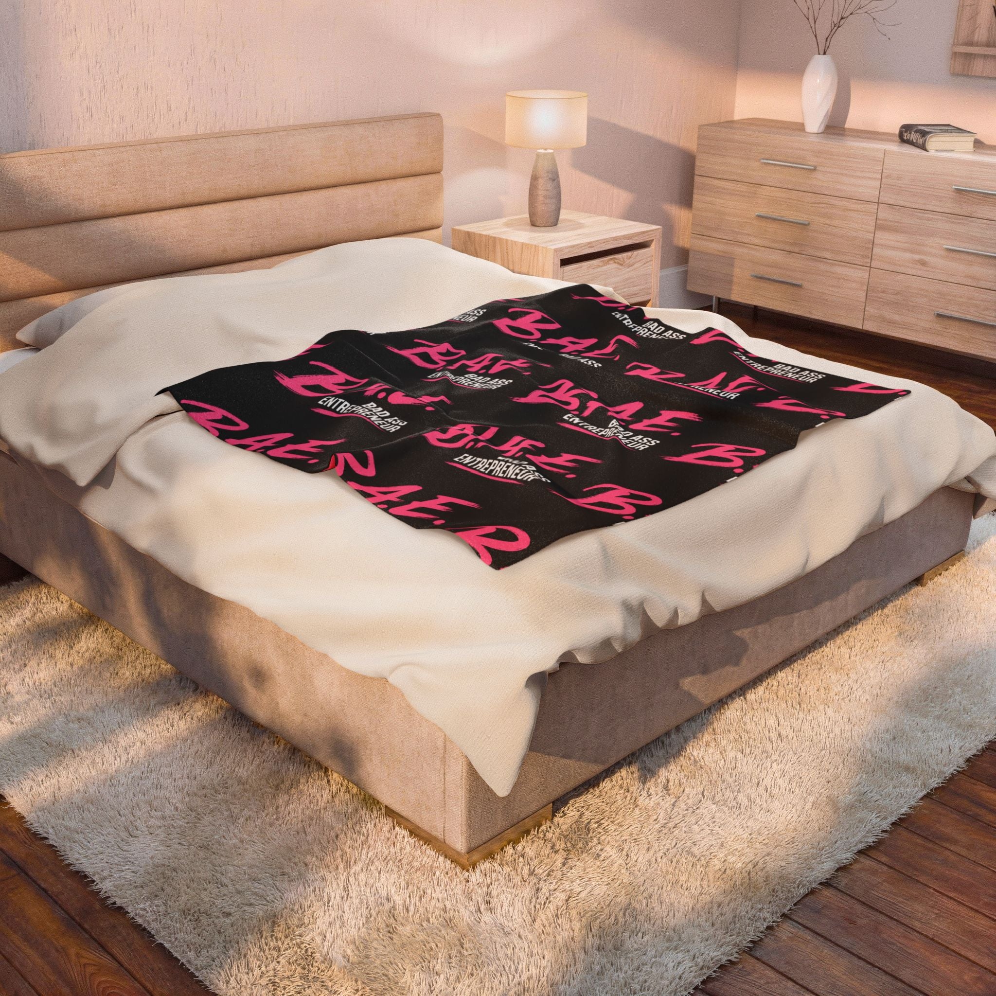 B.A.E. Bad Ass Entrepreneur Velveteen Plush Blanket | Bold Black & Pink Business Owner Gift
