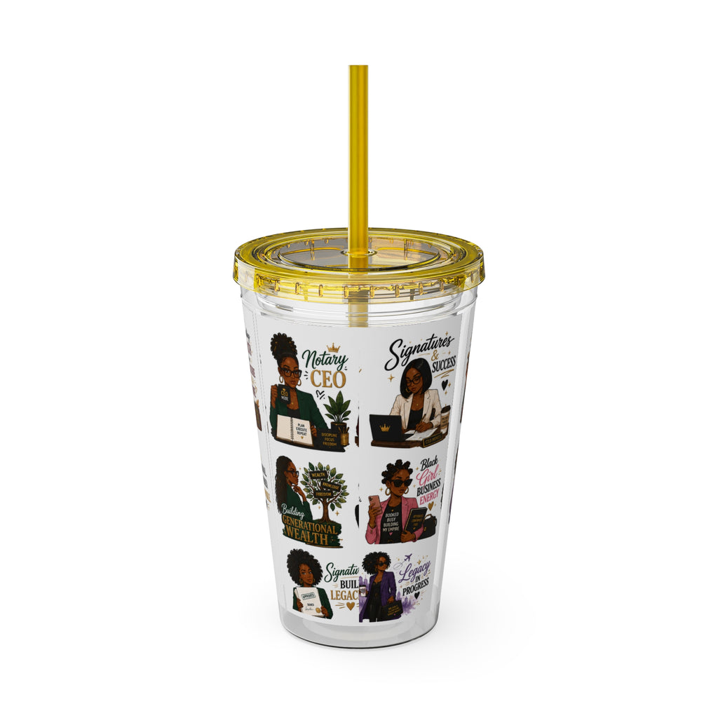 16 oz Acrylic Tumbler – Black Girl Business Energy Collection | Double-Wall Entrepreneur Cup with Straw