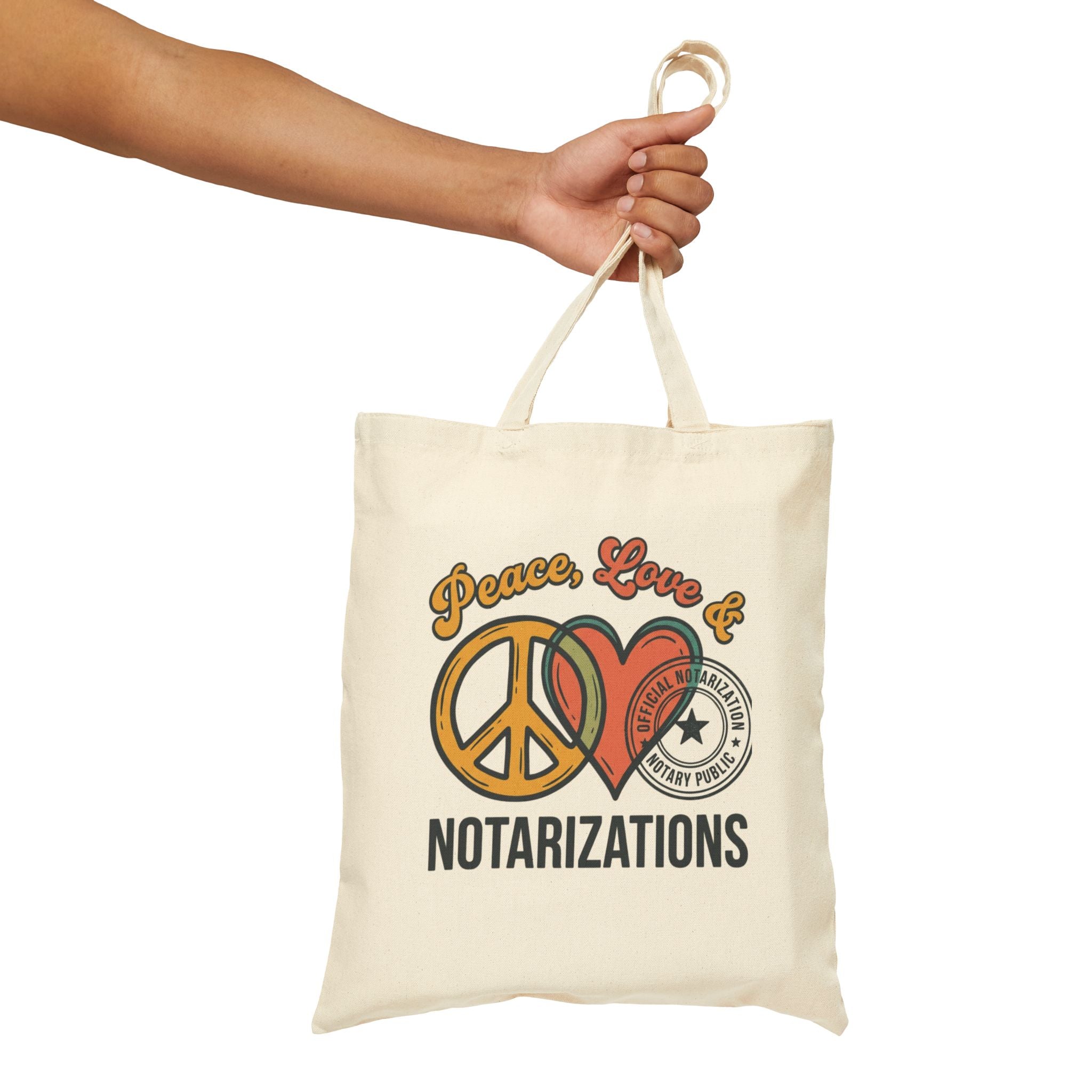 Peace, Love & Notarizations Canvas Tote Bag ☮️❤️🖋️