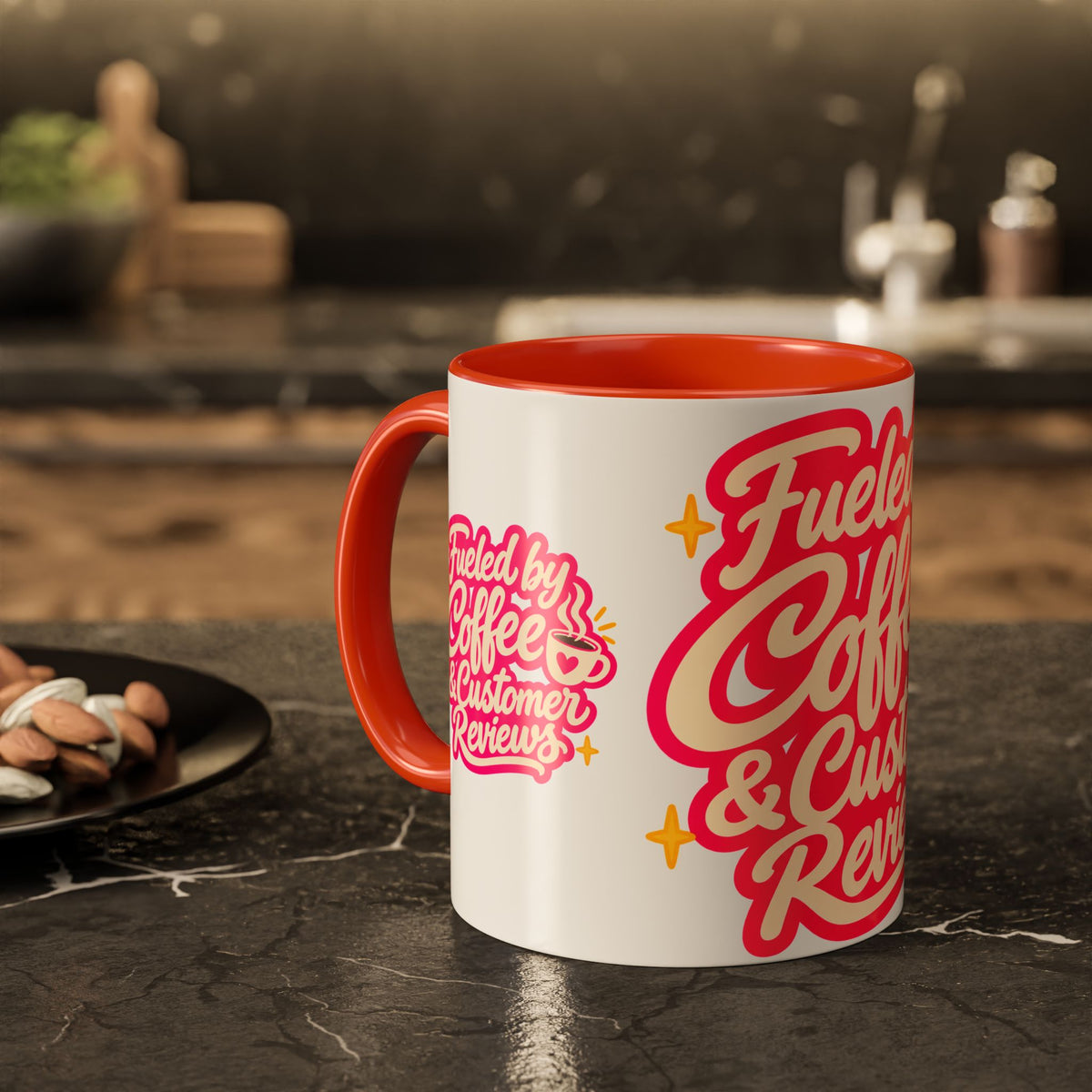 Fueled by Coffee & Customer Reviews Accent Mug — Small-Business Owner Coffee Cup