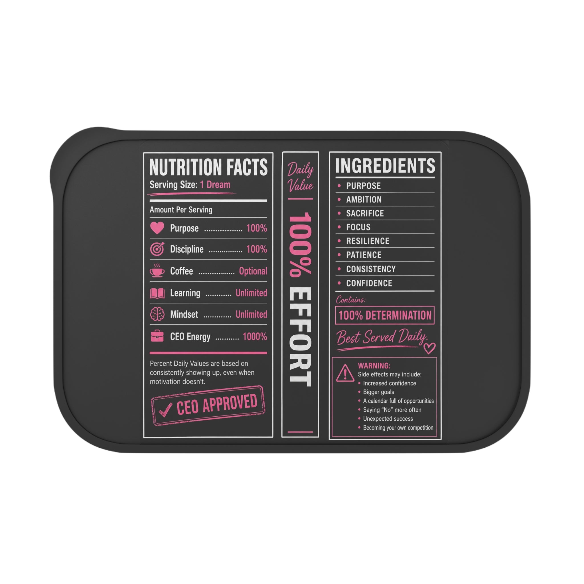Motivation Nutrition Facts Bento Box with Utensils | Meal Prep Lunch Box for Entrepreneurs & Goal Getters