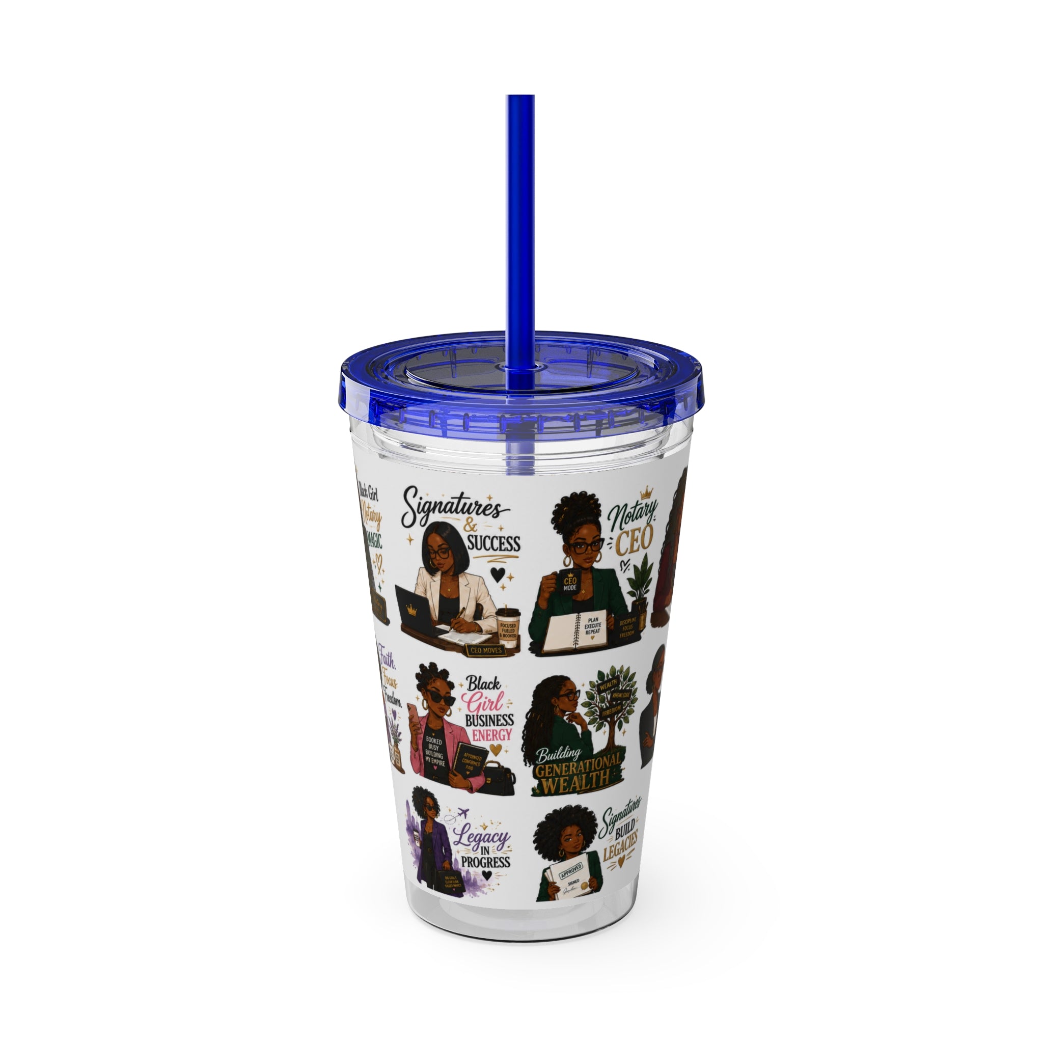 16 oz Acrylic Tumbler – Black Girl Business Energy Collection | Double-Wall Entrepreneur Cup with Straw