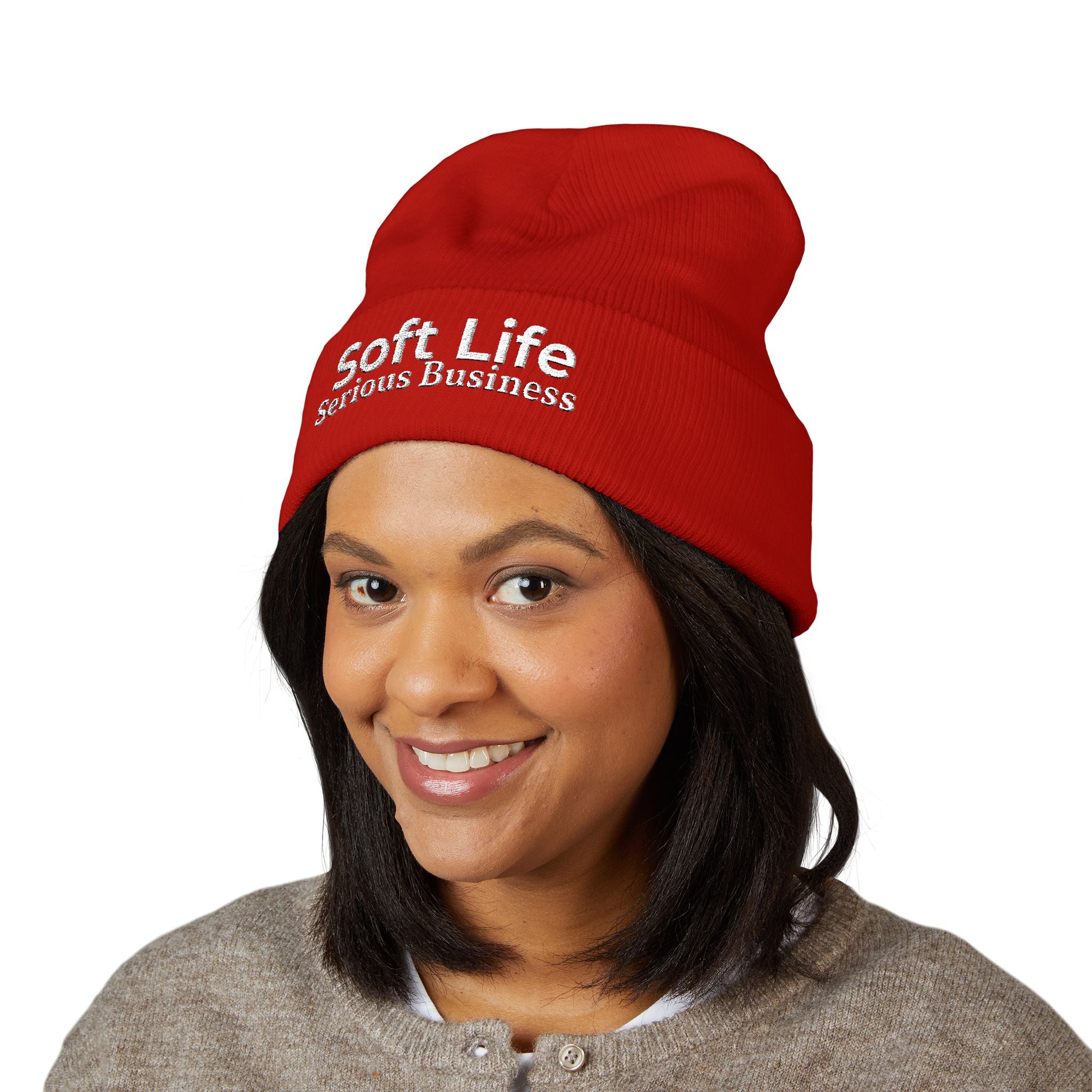 Soft Life. Serious Business. Embroidered Cuffed Beanie | Cozy Entrepreneur Winter Hat