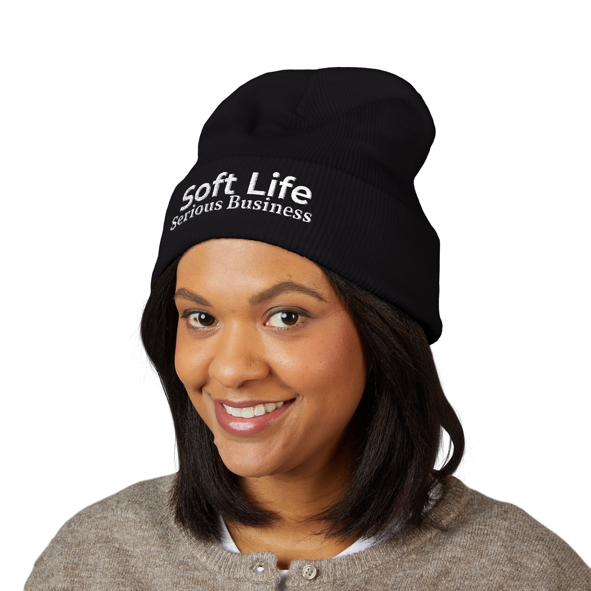 Soft Life. Serious Business. Embroidered Cuffed Beanie | Cozy Entrepreneur Winter Hat