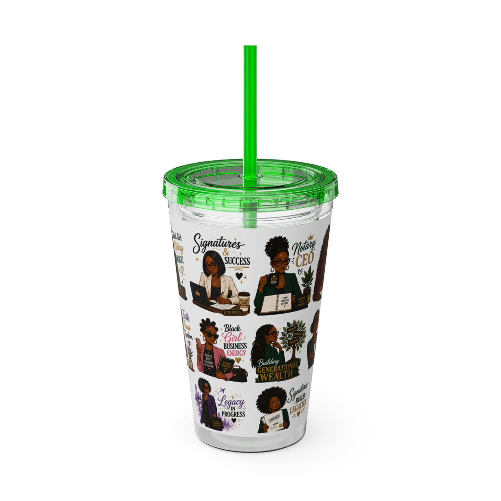 16 oz Acrylic Tumbler – Black Girl Business Energy Collection | Double-Wall Entrepreneur Cup with Straw