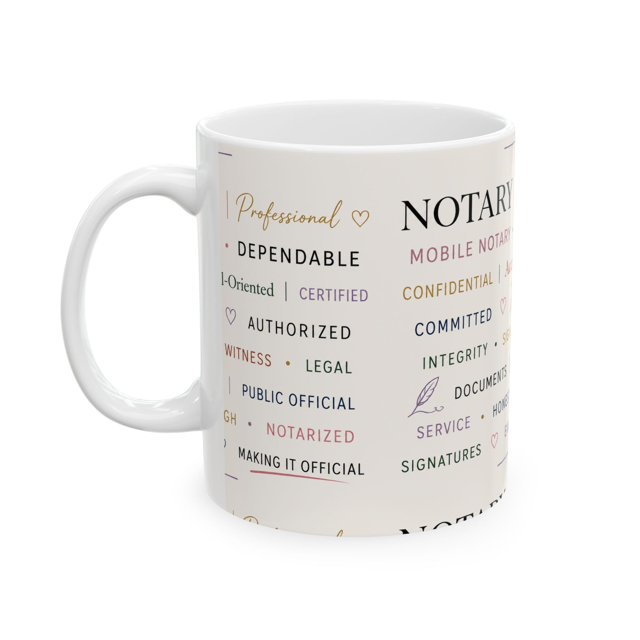 Notary Appreciation Mug | Words of Trust & Integrity Ceramic Coffee Mug | Gift for Notaries Public & Loan Signing Agents