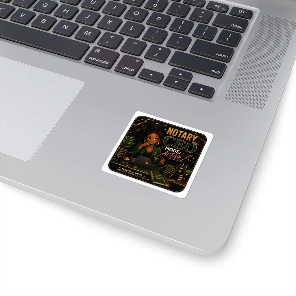 Notary CEO Mode: Active Square Sticker | Black Woman Notary Vinyl Decal