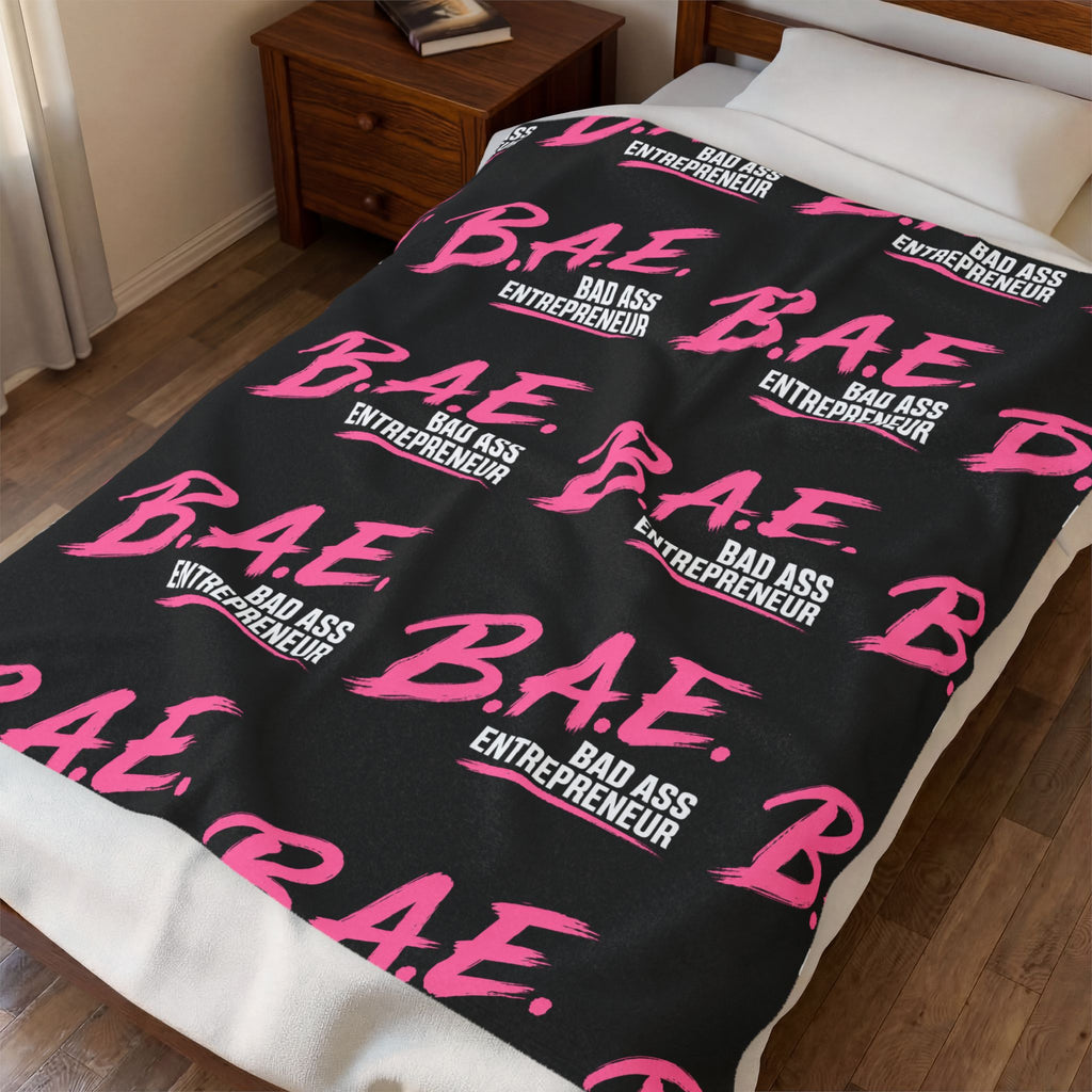 B.A.E. Bad Ass Entrepreneur Velveteen Plush Blanket | Bold Black & Pink Business Owner Gift