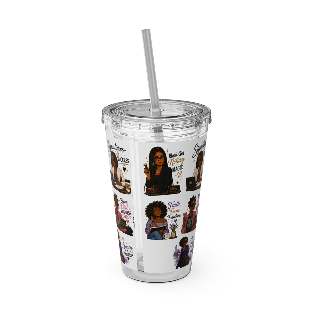 16 oz Acrylic Tumbler – Black Girl Business Energy Collection | Double-Wall Entrepreneur Cup with Straw