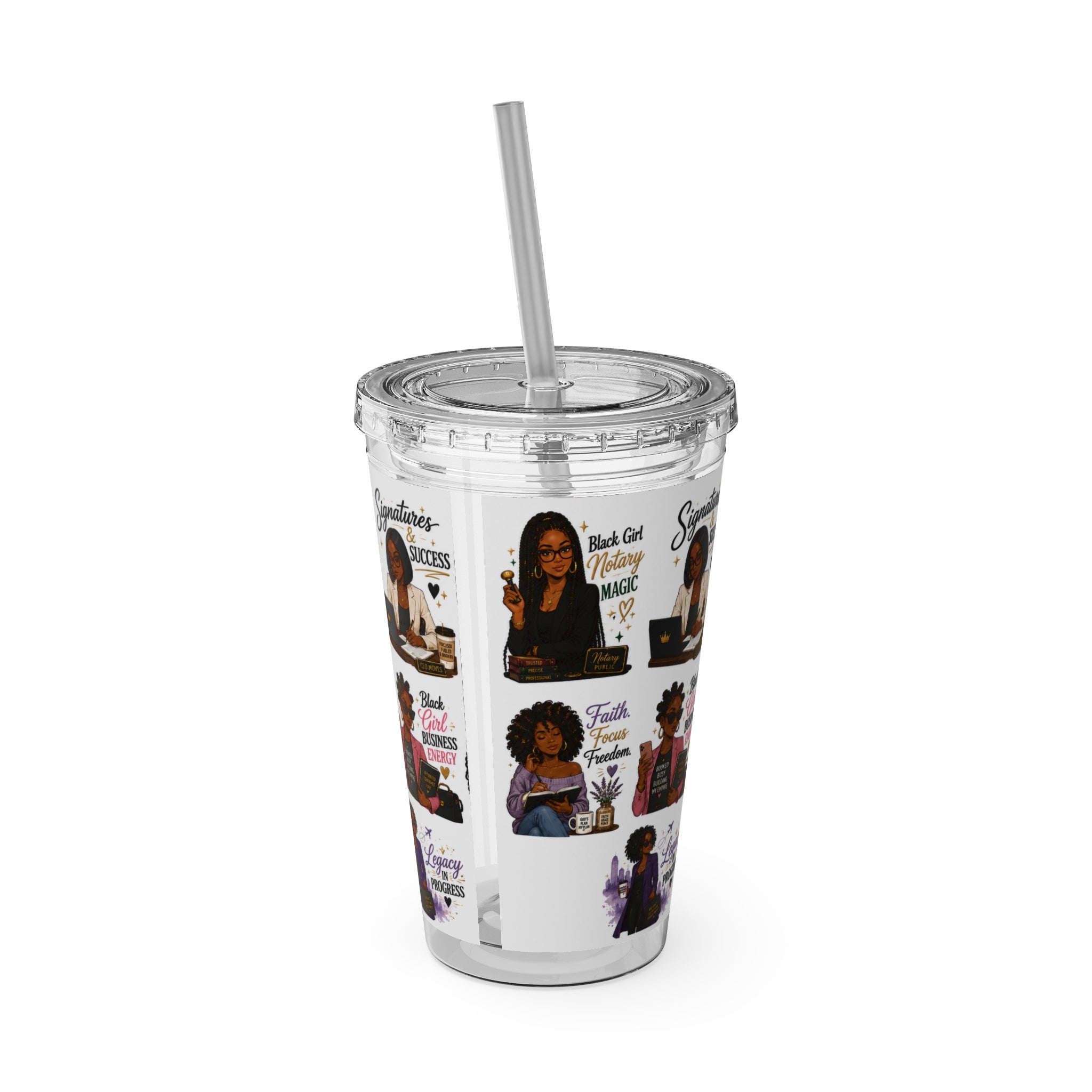 16 oz Acrylic Tumbler – Black Girl Business Energy Collection | Double-Wall Entrepreneur Cup with Straw