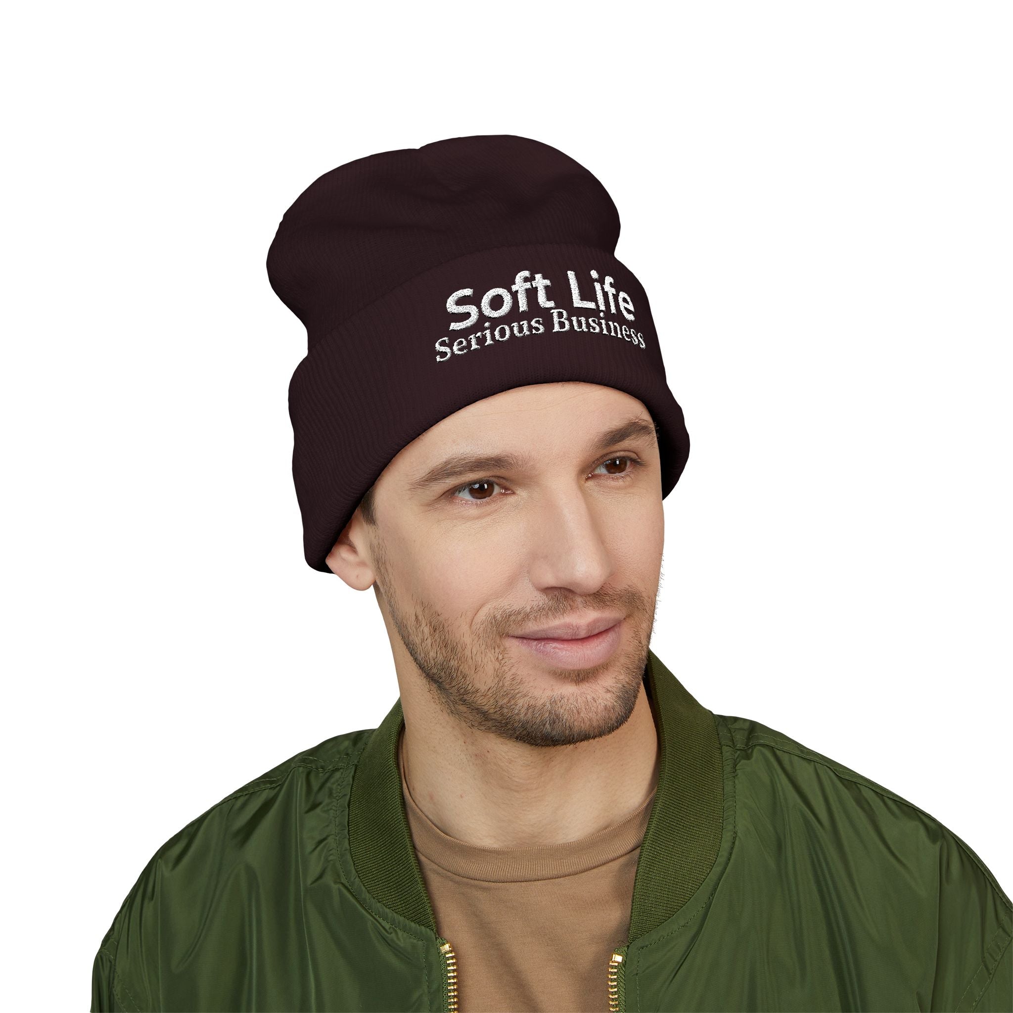 Soft Life. Serious Business. Embroidered Cuffed Beanie | Cozy Entrepreneur Winter Hat
