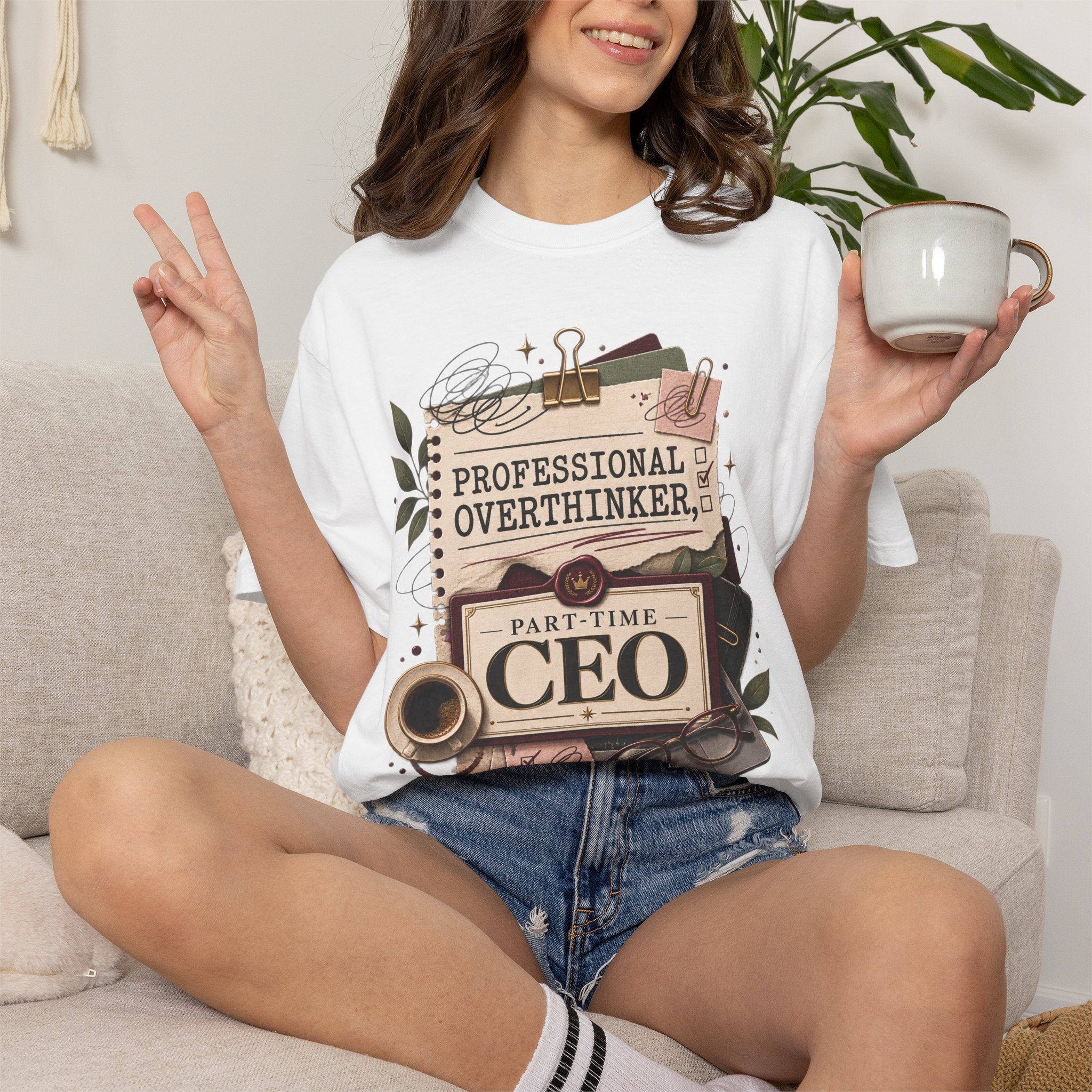 Professional Overthinker Part-Time CEO T-Shirt | Funny Small Business Owner Graphic Tee | Entrepreneur Gift | Garment-Dyed Shirt