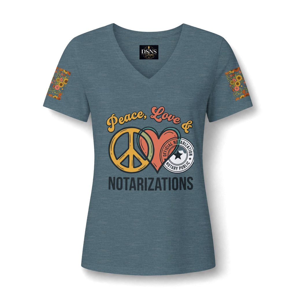 Peace, Love & Notarizations Women's Relaxed V-Neck Tee ☮️❤️🖋️