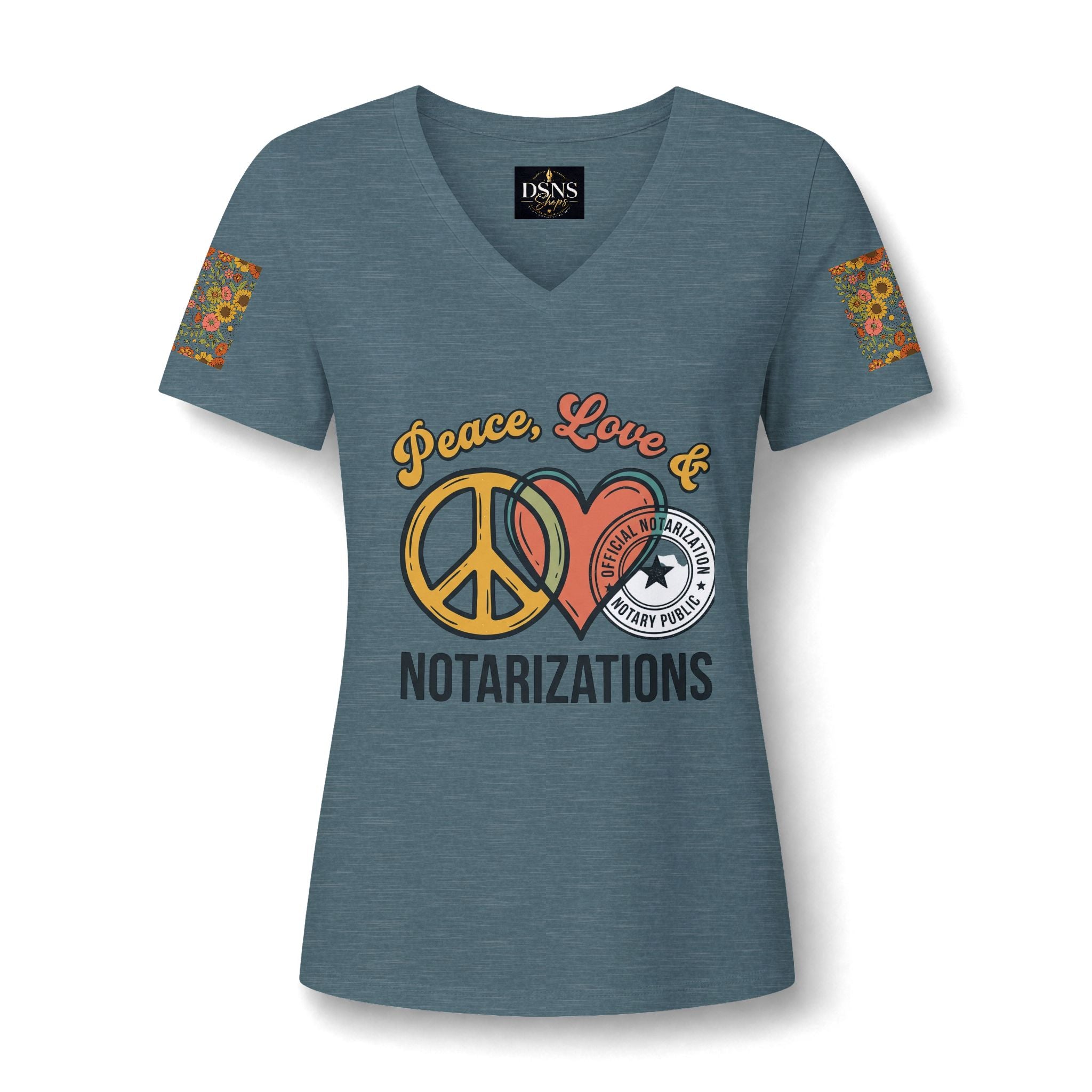 Peace, Love & Notarizations Women's Relaxed V-Neck Tee ☮️❤️🖋️