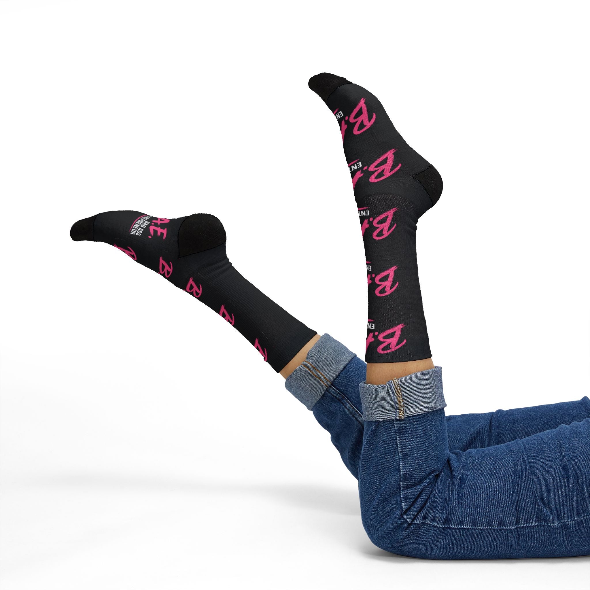 B.A.E. Crew Socks | Bad Ass Entrepreneur Black & Pink Socks | Gift for Business Owners