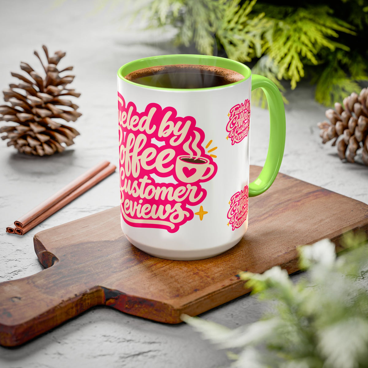 Fueled by Coffee & Customer Reviews Accent Mug — Small-Business Owner Coffee Cup