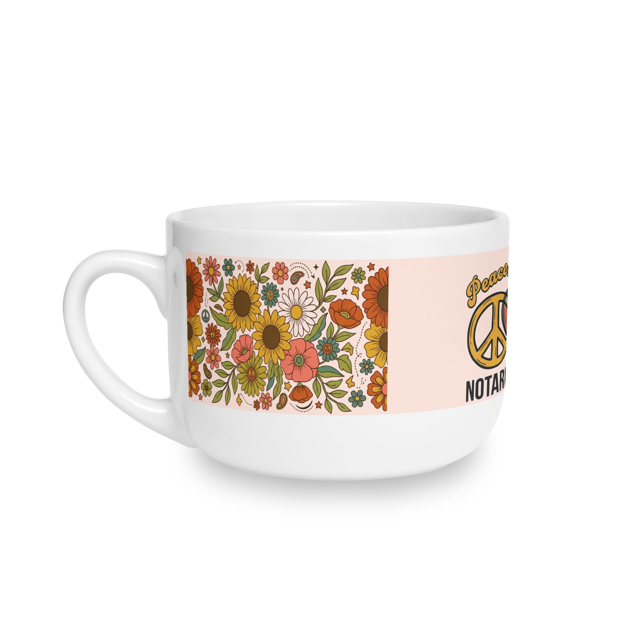 Peace, Love & Notarizations 25oz Ceramic Latte Mug ☕ — Retro Floral Coffee Cup for Notaries