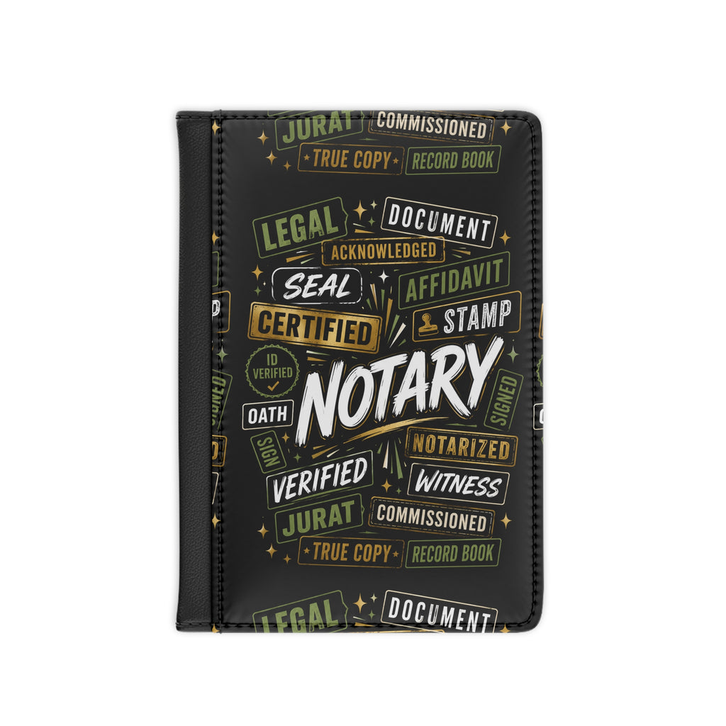 Black Notary Passport Cover | RFID Travel Wallet for Notaries, Loan Signing Agents & Legal Professionals