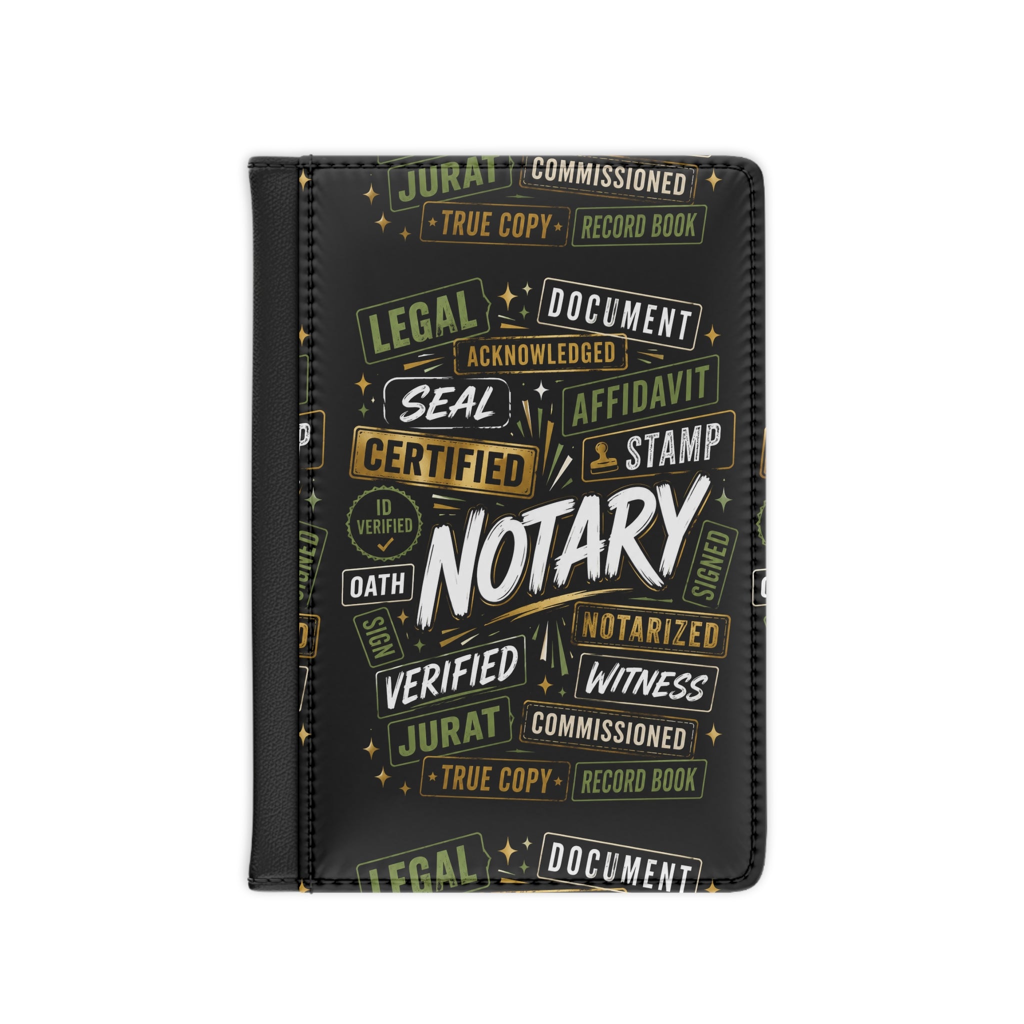 Black Notary Passport Cover | RFID Travel Wallet for Notaries, Loan Signing Agents & Legal Professionals