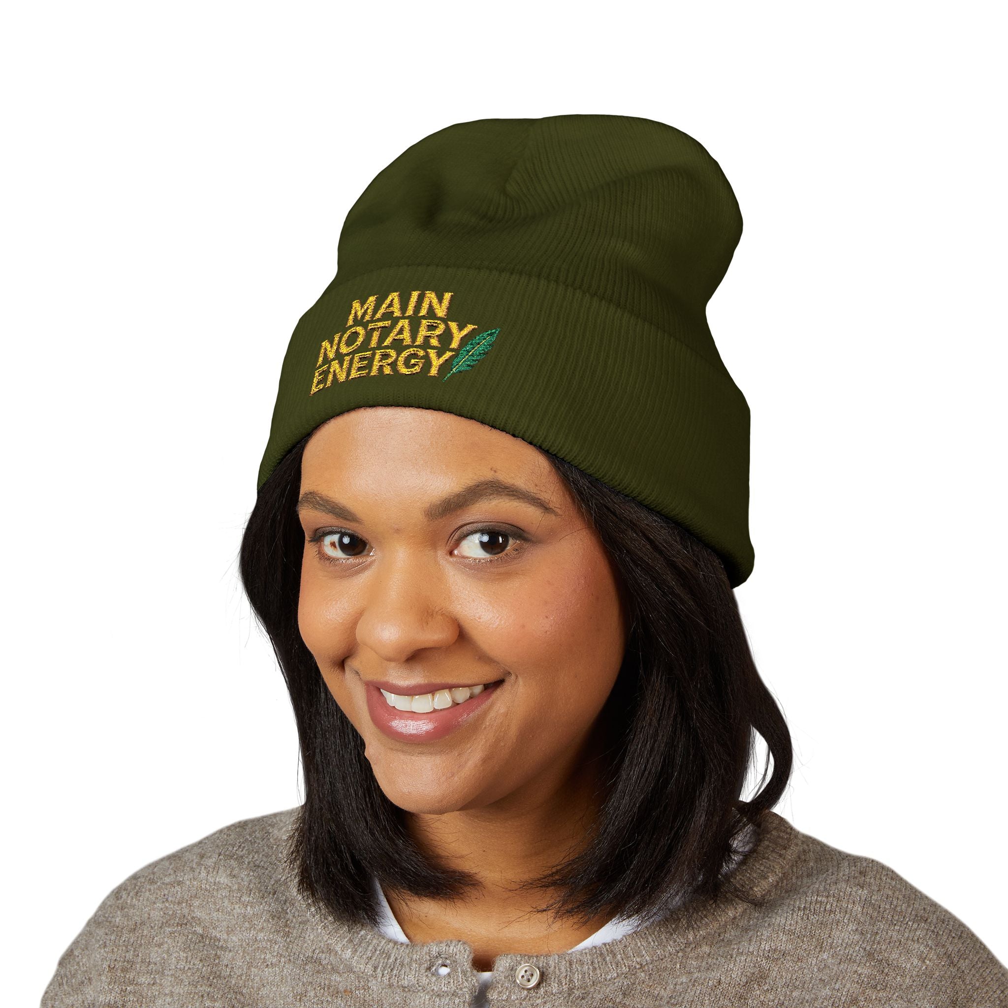 Main Notary Energy Embroidered Cuffed Beanie | Notary Public Gift