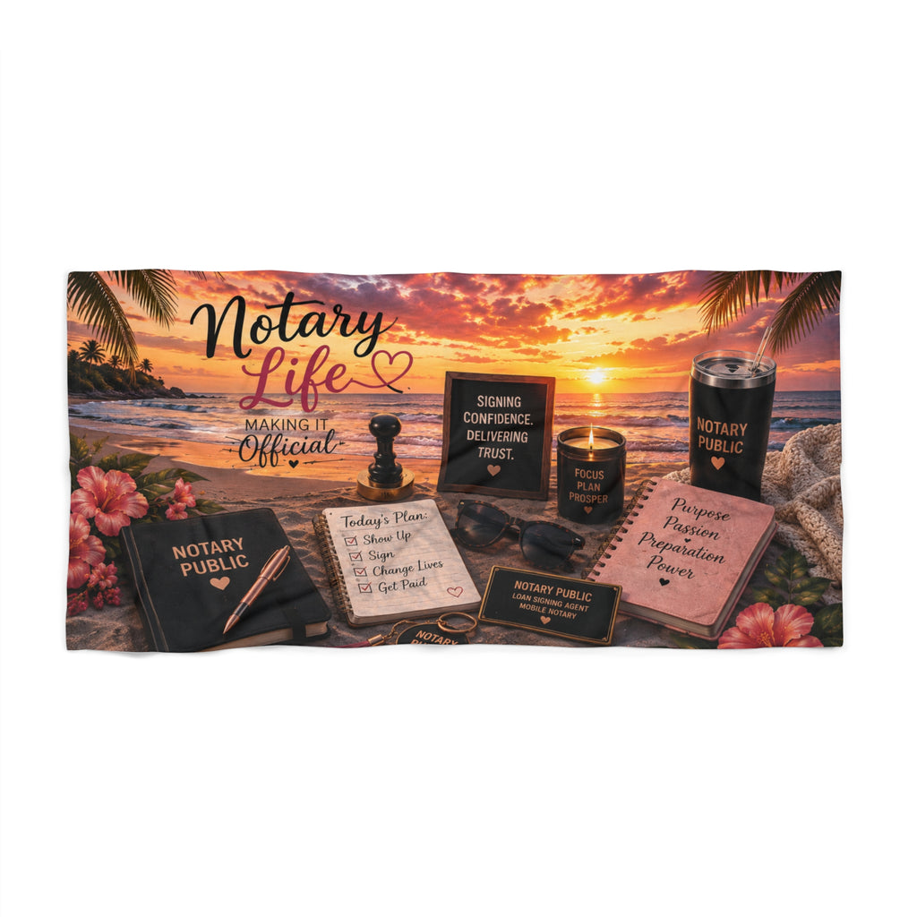 Sunset Notary Life Beach Towel | Luxury Notary Public Gift | Tropical Vacation Pool & Beach Towel